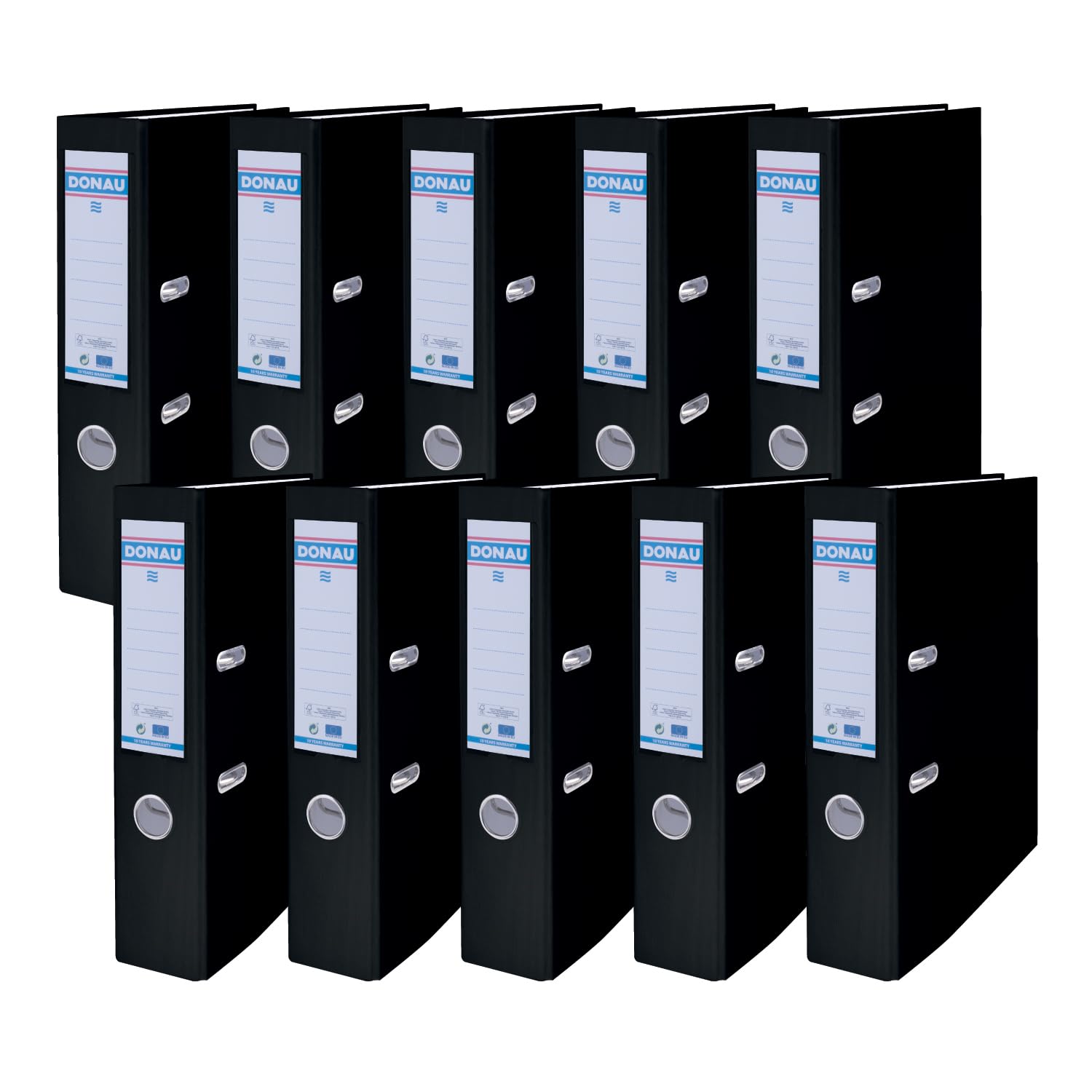 DONAU Master Binder Lever Arch segregator na dokumenty FSC Slim opakowanie 10 sztuk/DIN A4 / 7,5 cm / 10 sztuk/czarna plastikowa okładka PP/teczka z teczki papierowej segregator biurowy