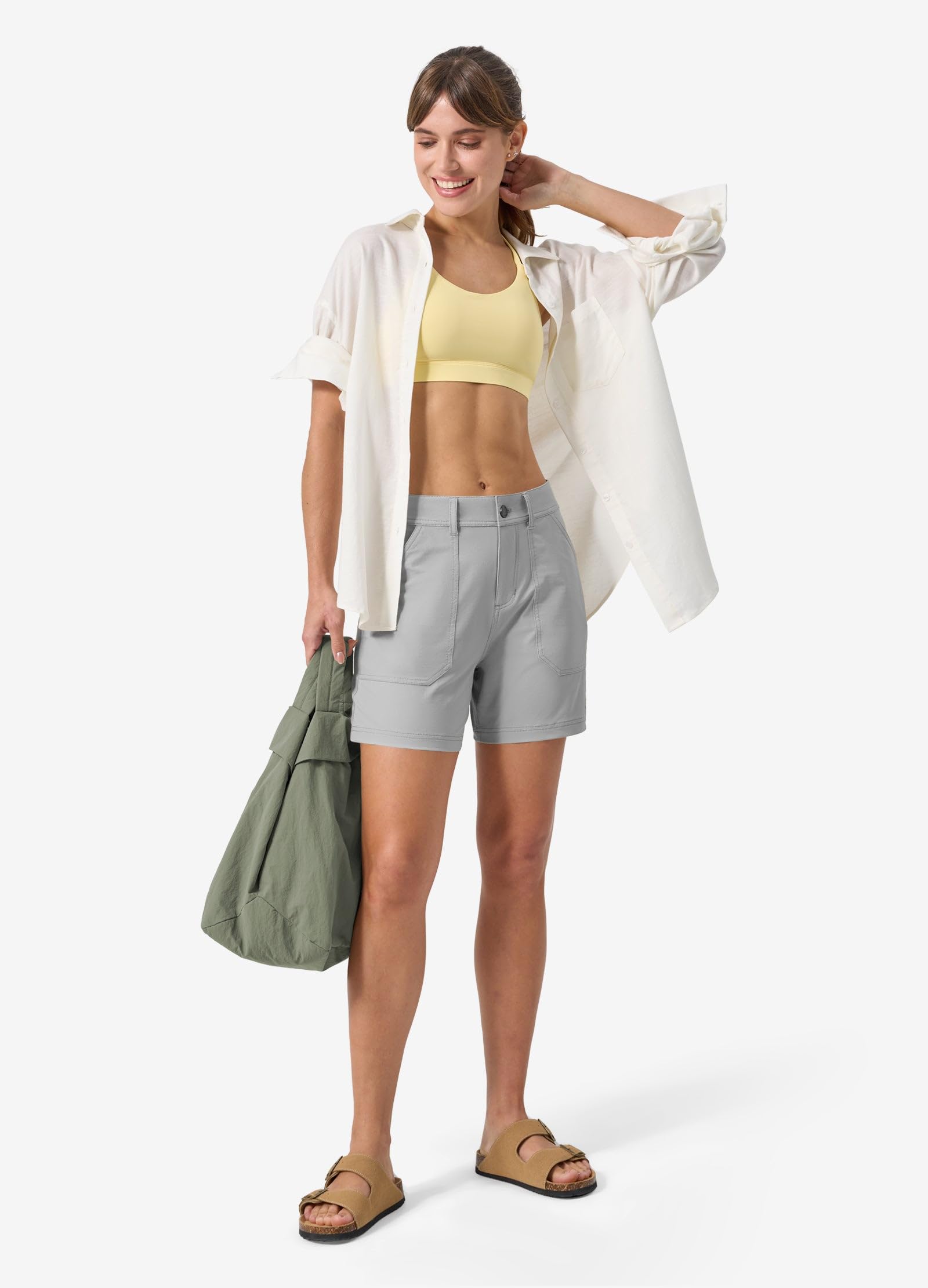 WILLIT Short de randonnée pour femme - Séchage rapide - Élastique - Imperméable - 13 cm - Avec poches
