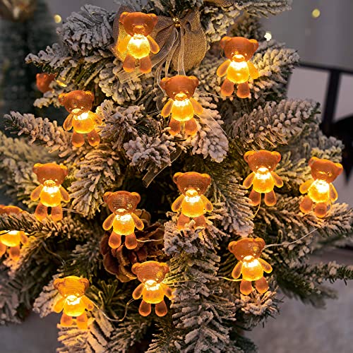 BELNIAK Cute Brown Teddy Bear Decoration Christmas Decorative Lights Fairy String Lights Novelty Gifts 8.5ft USB Plug in or Battery for Bedroom Party Indoor Christmas Wedding Decor - Image 4
