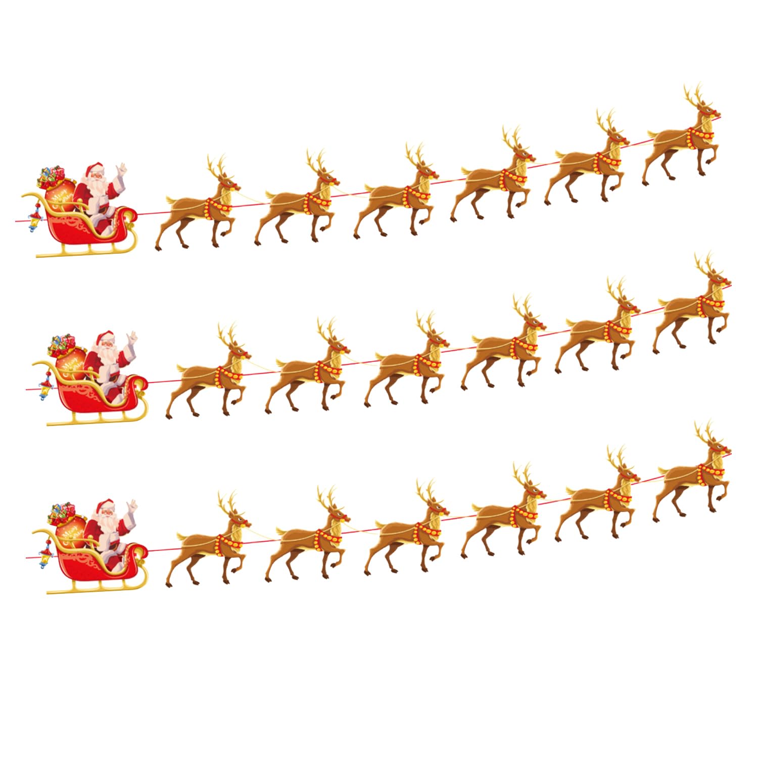 HAICN 3Pieces Christmas Reindeer Bunting Cute Hanging Ornaments Bunting Santa Sleigh Banners Christmas Tree Party Flag for Home