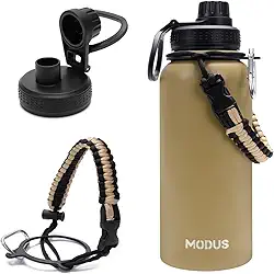 Garrafa Térmica De Água Isolada 1000ml Quente & Frio De Aço Inox Com Alça (Caqui)