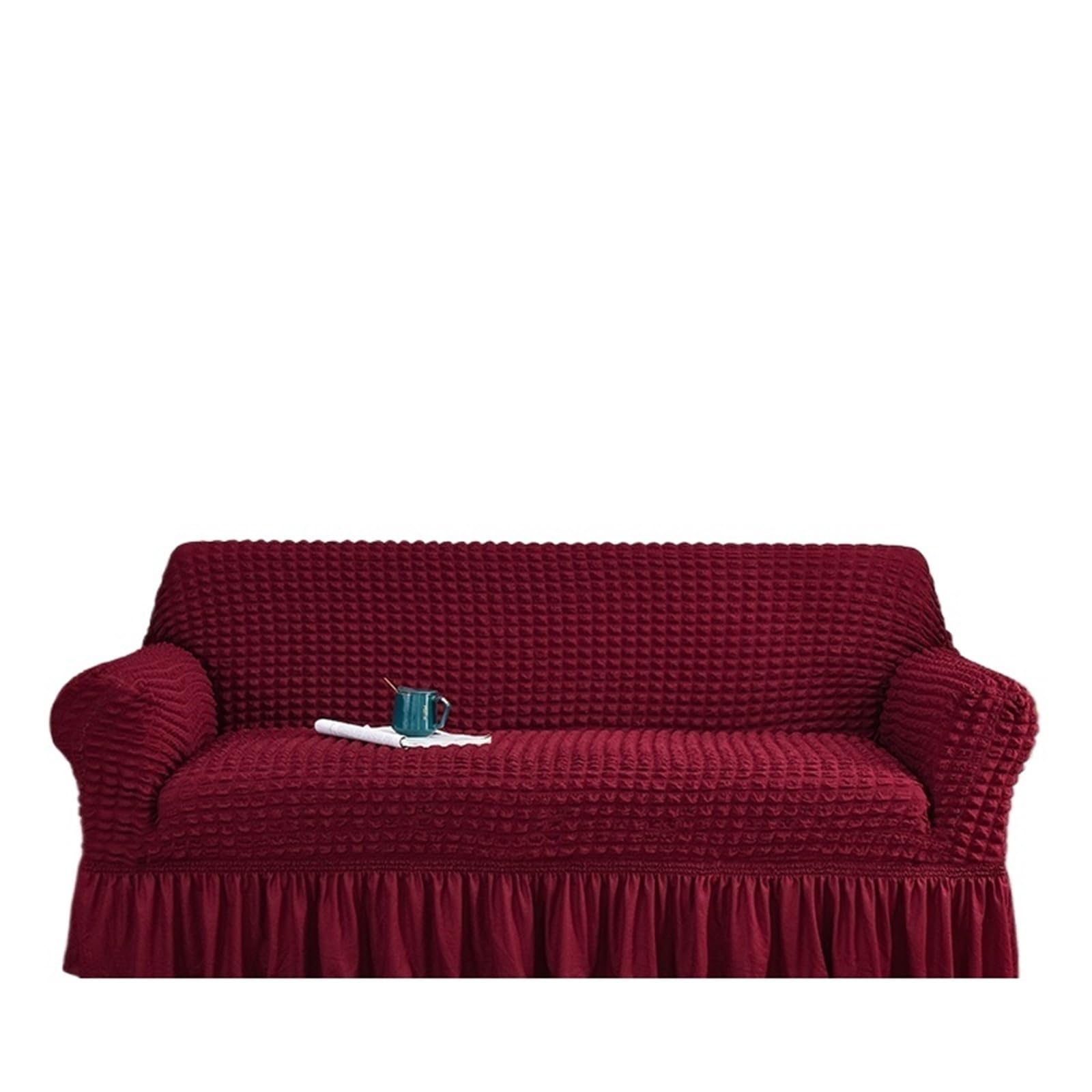 SUBLXPoten Sofa Cover with Skirt Dark Brown Plaid Skirt Elastic Sofa Cover for Living Room 2 3 4 Seat Armchair L Shape Furniture(Color 6,3-seater 190-230cm)