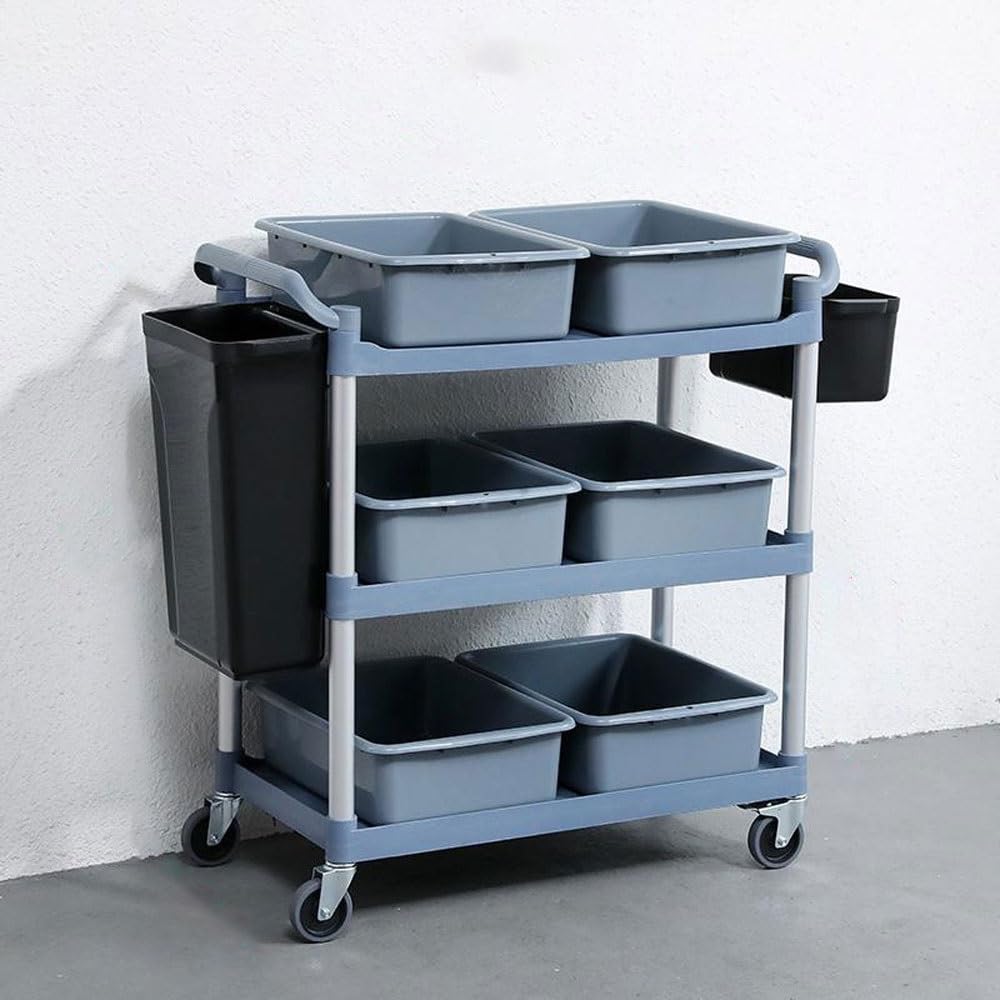 3-Tier Rolling Utility Cart, Commercial Plastic Service Cart (Gray)