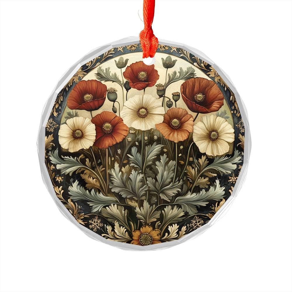 Red Poppies Wonderland 4 Crystal Glass Ornament for Home Decorations Xmas Tree Hanging Ornament Gifts for House Warming Christmas Keepsake