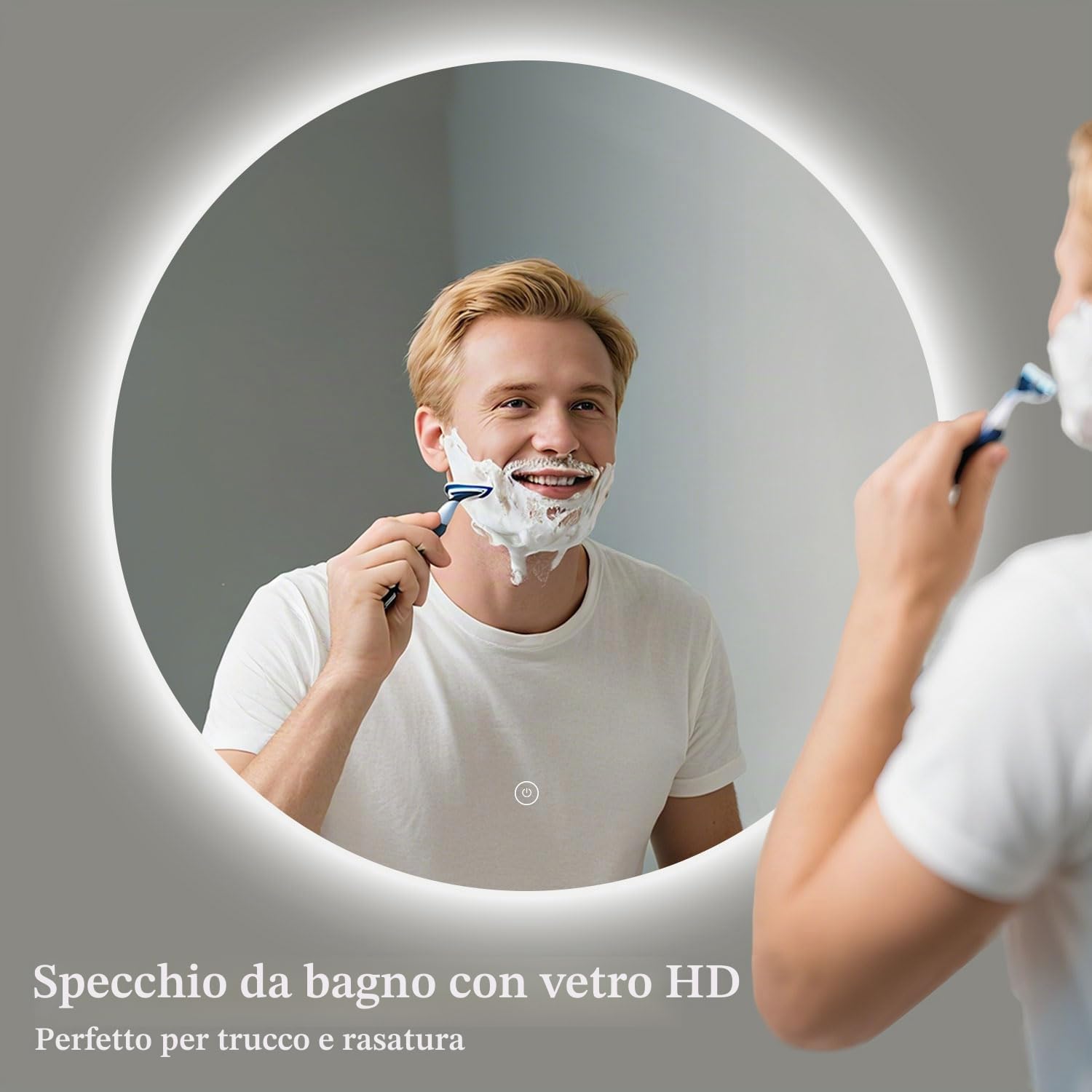 Specchio Bagno Rotondo LED: Specchio Tondo Retroilluminato - Specchio Bagno con Luce 50cm, 3 Colori Luce, Dimmerabile, IP44 Vetro di Sicurezza Infrangibile