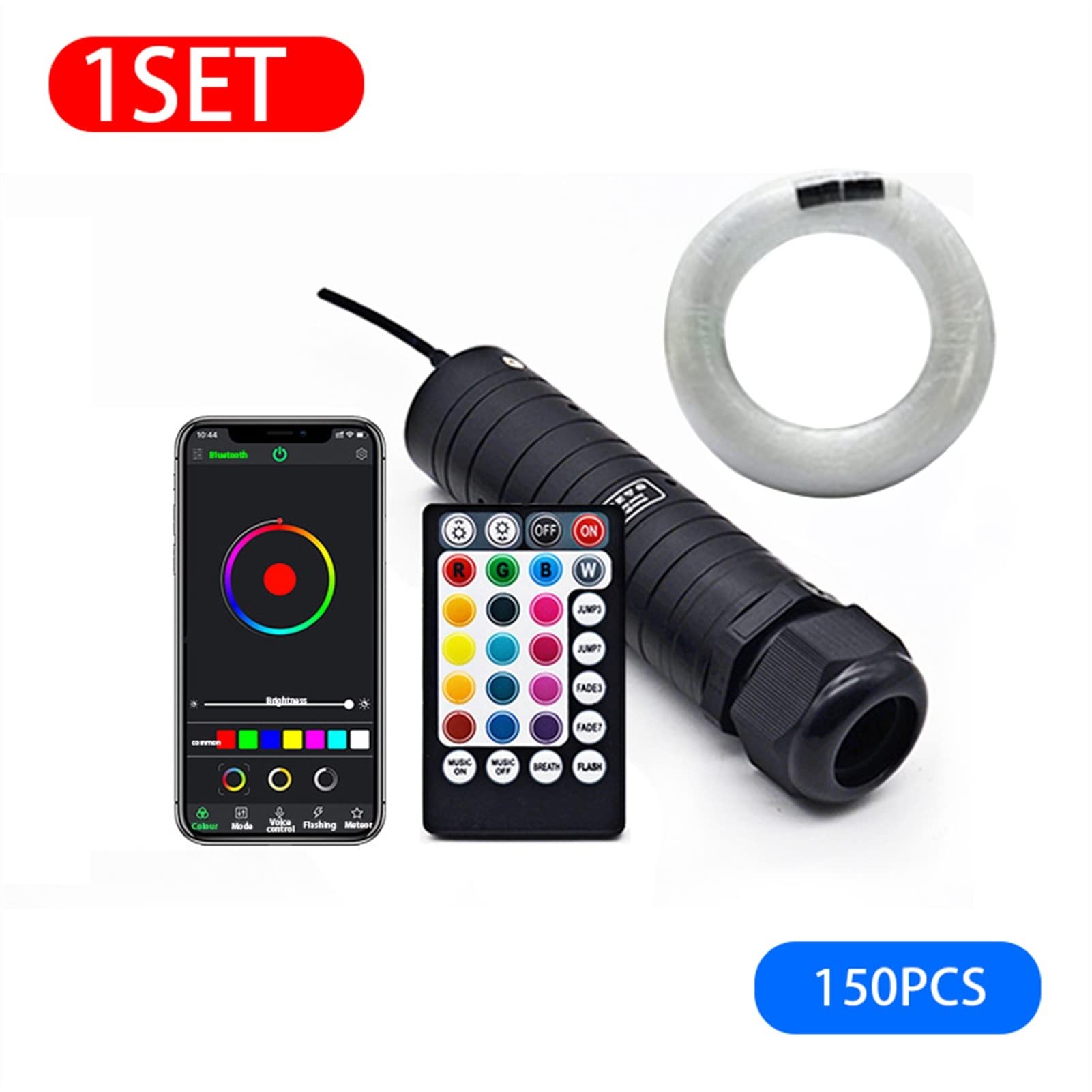 1. 2V 6W RGB. Światło gwiazdy dachowej samochodu PROWADZONY światłowodowe Bluetooth Aplikacja Kontrola muzyki 2m 0.75mm 150~450PC Starry Sky Effect Kit Light Wysoka Wydajność(150pcs 0.75mm 2M)