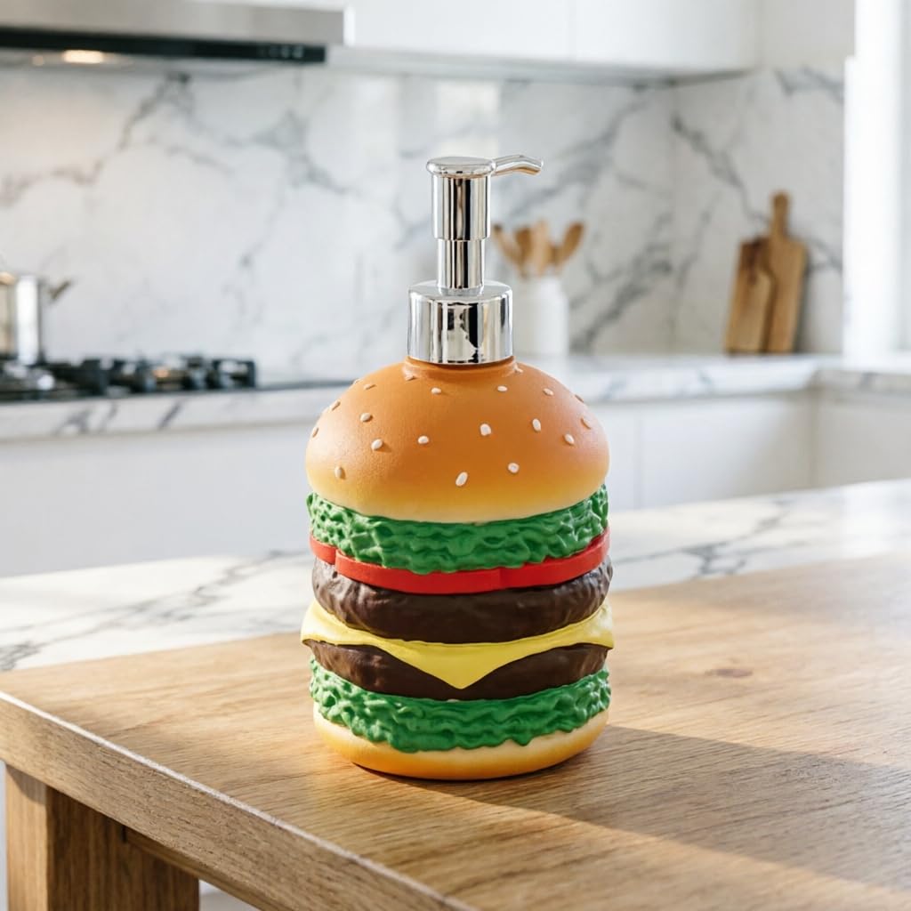 Burger dozownik mydła, zabawny dozownik mydła do łazienki i kuchni, do wielokrotnego napełniania, żel pod prysznic, dekoracja umywalki, prezent (4 sztuki)