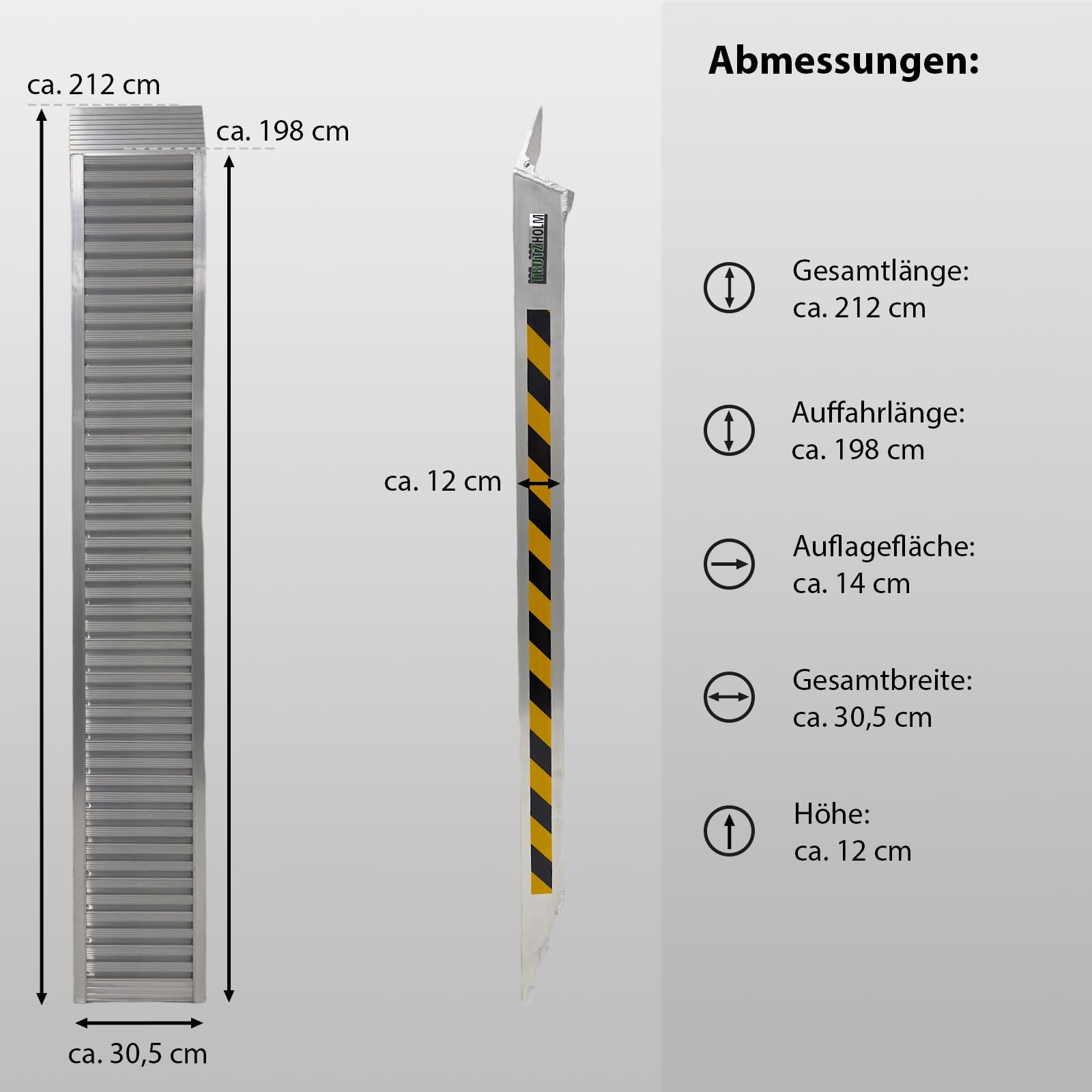TRUTZHOLM 2 x Schwerlastrampen 212cm Traglast 3800kg/Paar Alu grau geriffelt Rampen Verladerampen
