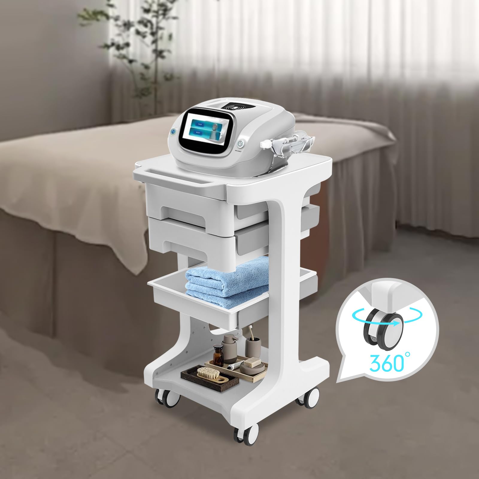 Tragbar Medizinischer Wagen mit 2 Schubladen, Salonwagen Kosmetikwagen, Beauty Salon Trolley mit Rädern, Friseur Rollwagen, Gerätewagen Arbeitswagen mit Ablagefach, 41 x 41 x 67cm (Grau)