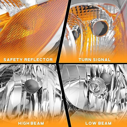 Image of WEELMOTO Halogen Headlights Assembly for 03-08 Toyota Corolla CE /LE /S /XRS | Clear Lens Chrome Housing Amber Reflector, Left+Right Side, Plug-and-Play, Halogen Headlamps, OEM: 81150-02360, 81110-02370