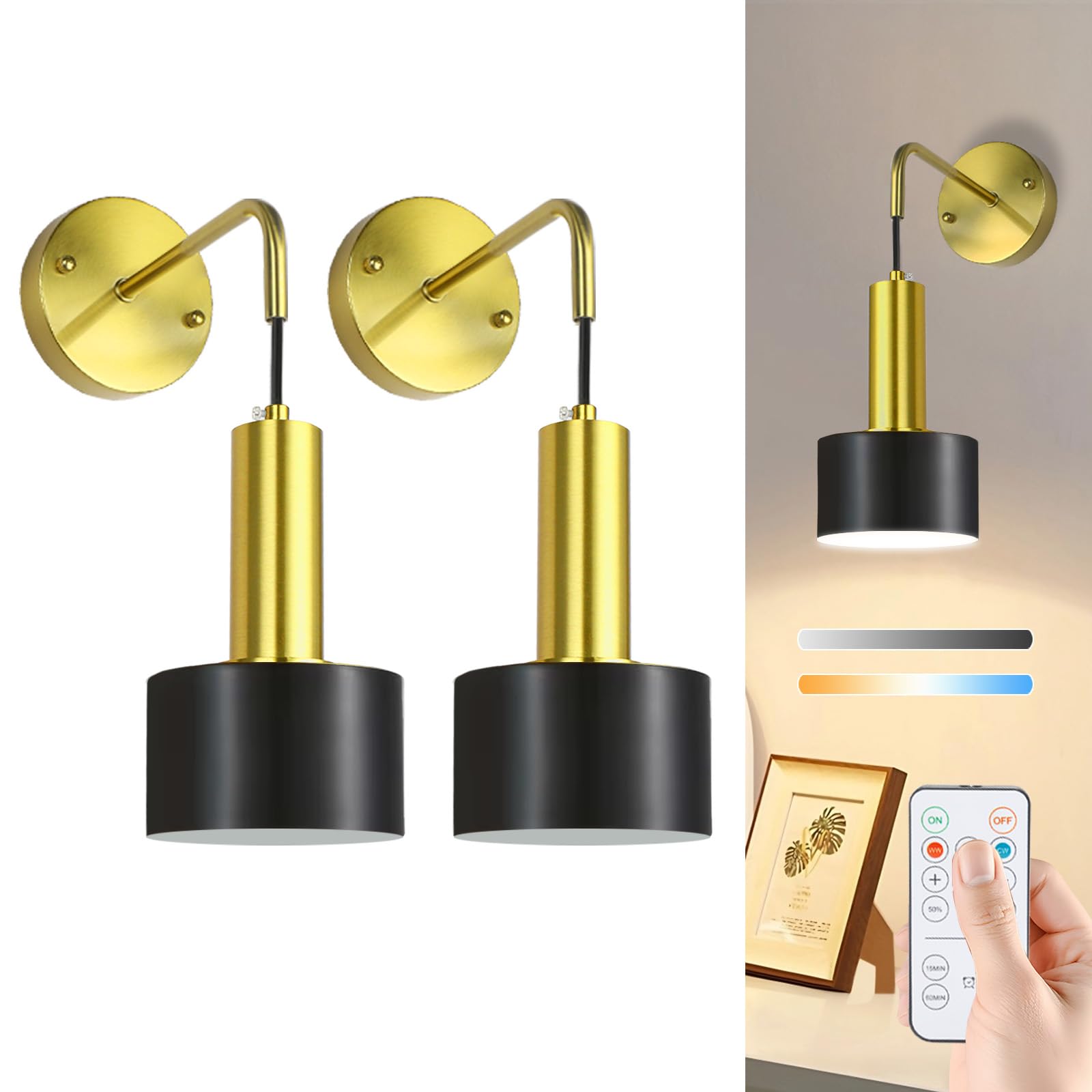 Rechargeable Wall Lights Indoor, 2 Pack Wireless Wall Lights Dimmable Bedside Wall Light Wall Sconce Lights Rechargeable with Removable Led Bulb Sconces Wall Decor for Bedroom Living room Hallway