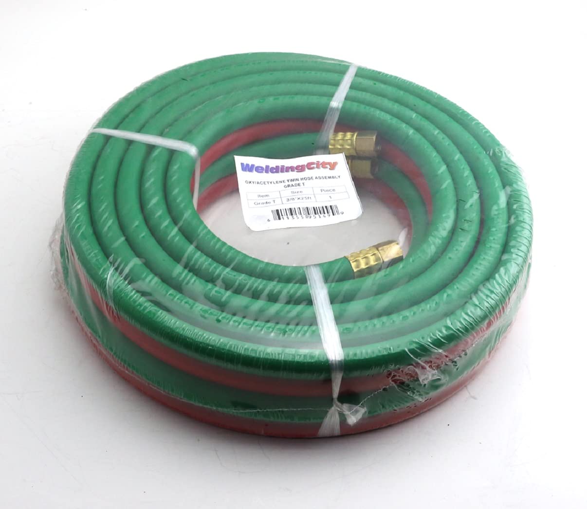 WeldingCity 50-ft 3/8" Grade-T Red and Green Rubber Twin Hose B-B Fittings for Oxygen/Acetylene, Propane and Other Alternative Fuel Gas in Welding,