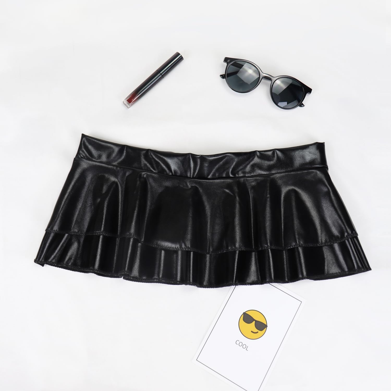 Women's PVC Leather Wet Look Flared Pleated Sexy Mini Skirts Metallic Shiny Double-Layer Short Skirts Clubwear - Image 5