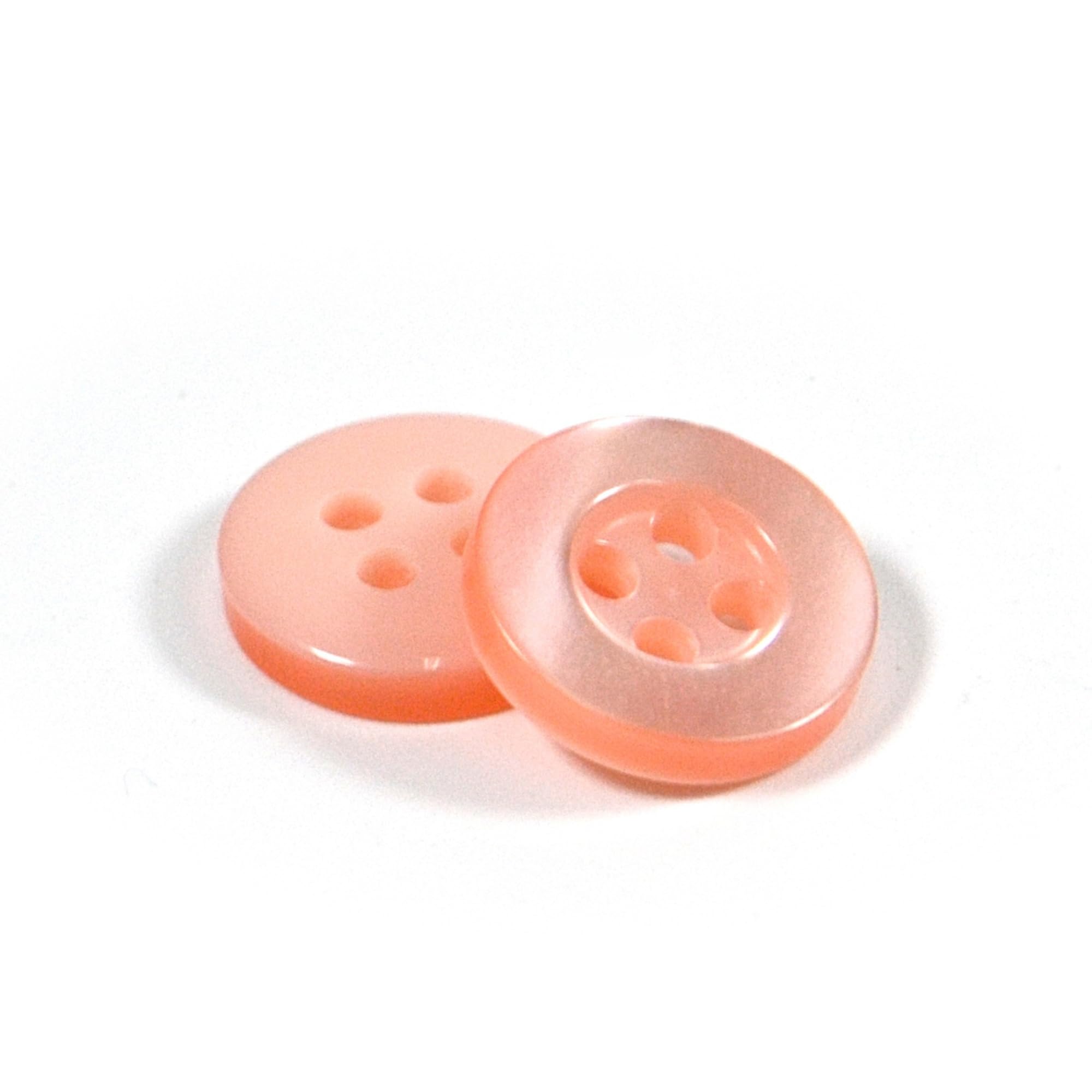 11mm Round Sew On Plastic Buttons for Shirts & Blouses - Pearlescent, Flat with 4 Holes, 18L - Pack of 20 - Peach - Image 2