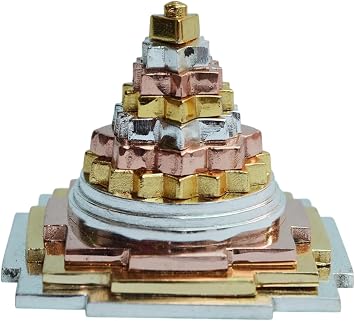 Sri Meru Yantra Yantram, Sri Chakra, Maha Meru - Spiritual Blessings, Prosperity, Enlightenment - in Brass & Ashtadhatu 3 Tone Polish 3 Inches