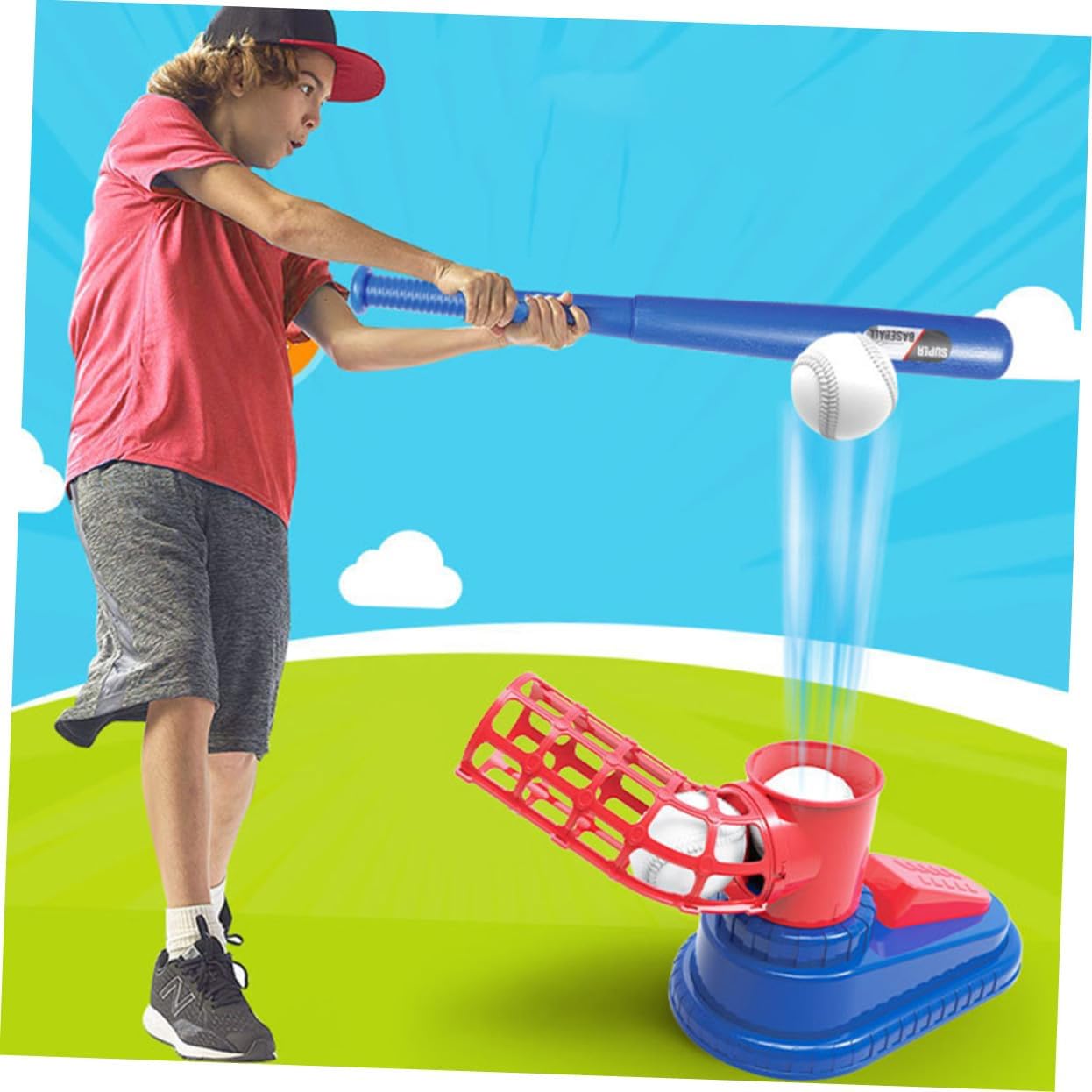 KOMBIUDA Baseball Trainer Tools with Bat and Ball Machine for Outdoor Activities Enhances Motor Skills and Batting Training Baseball Training Supply for Boys