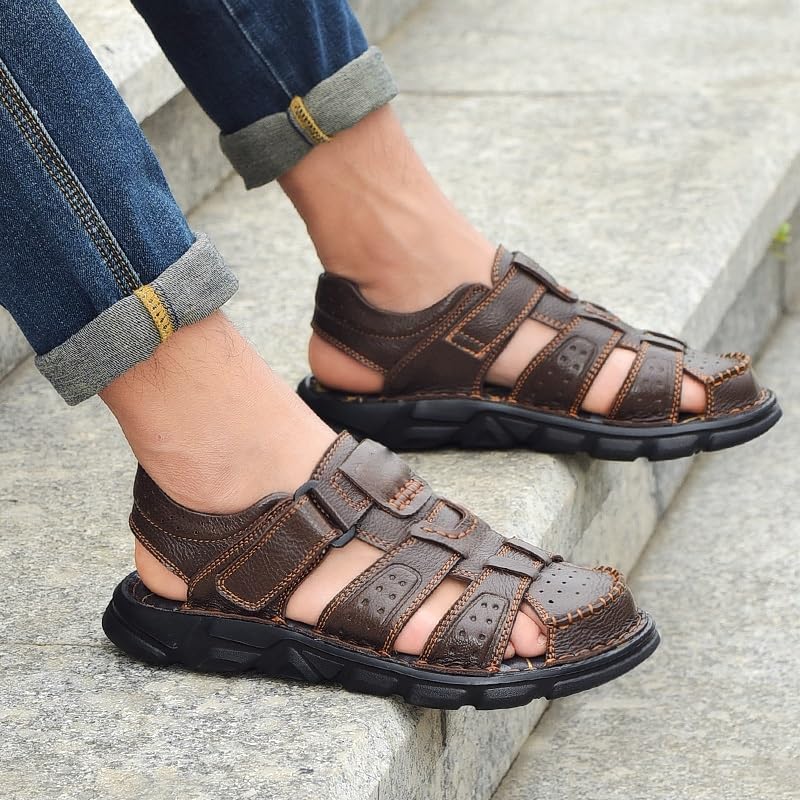 Leather Casual Shoes for Men Classic Men Sandals Outdoor Walking Men Sneakers Breathable Men Sandals(43)2