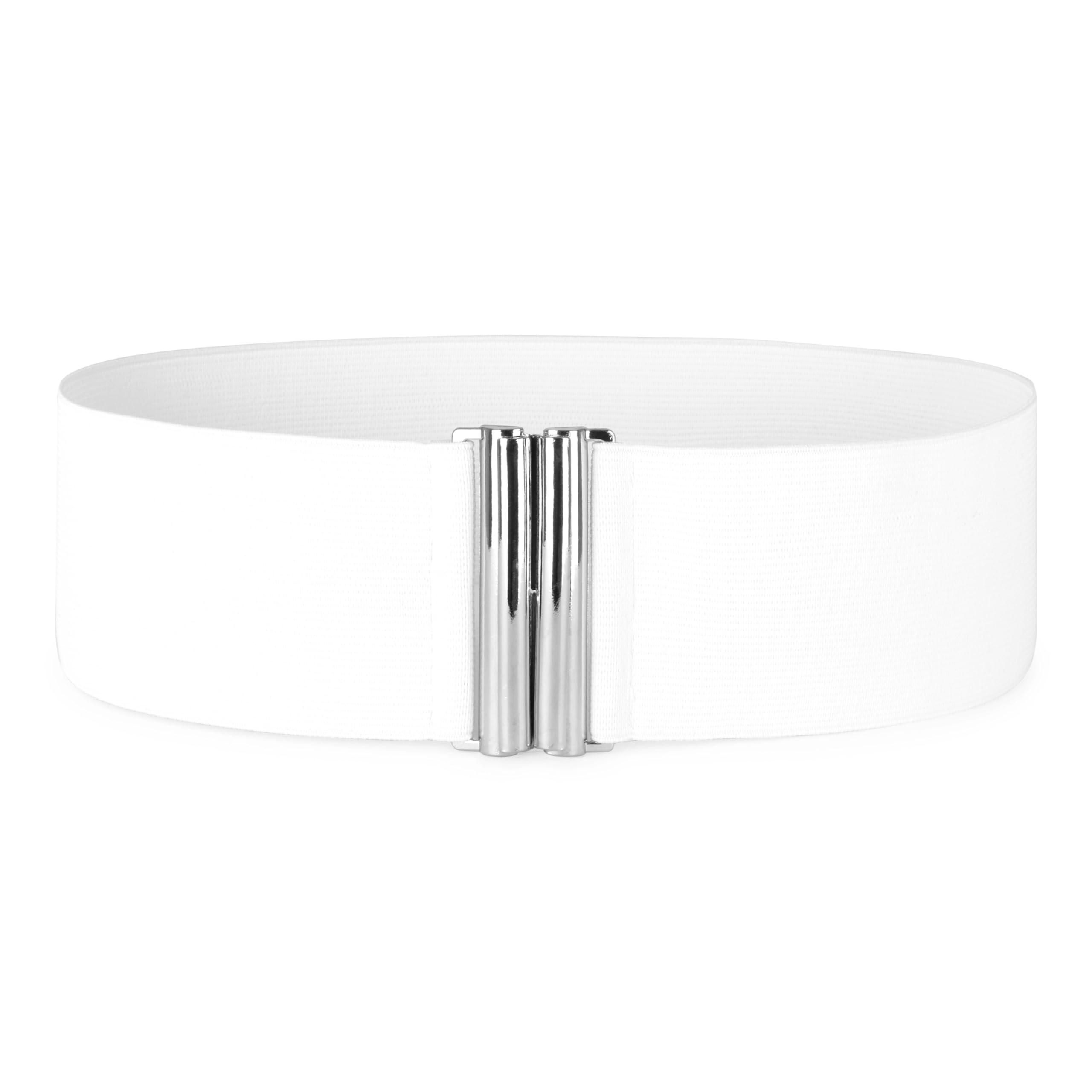 Blackbutterfly Women's White 3 Inch Elastic Vertical Buckle Waist Belt (, Xxl)