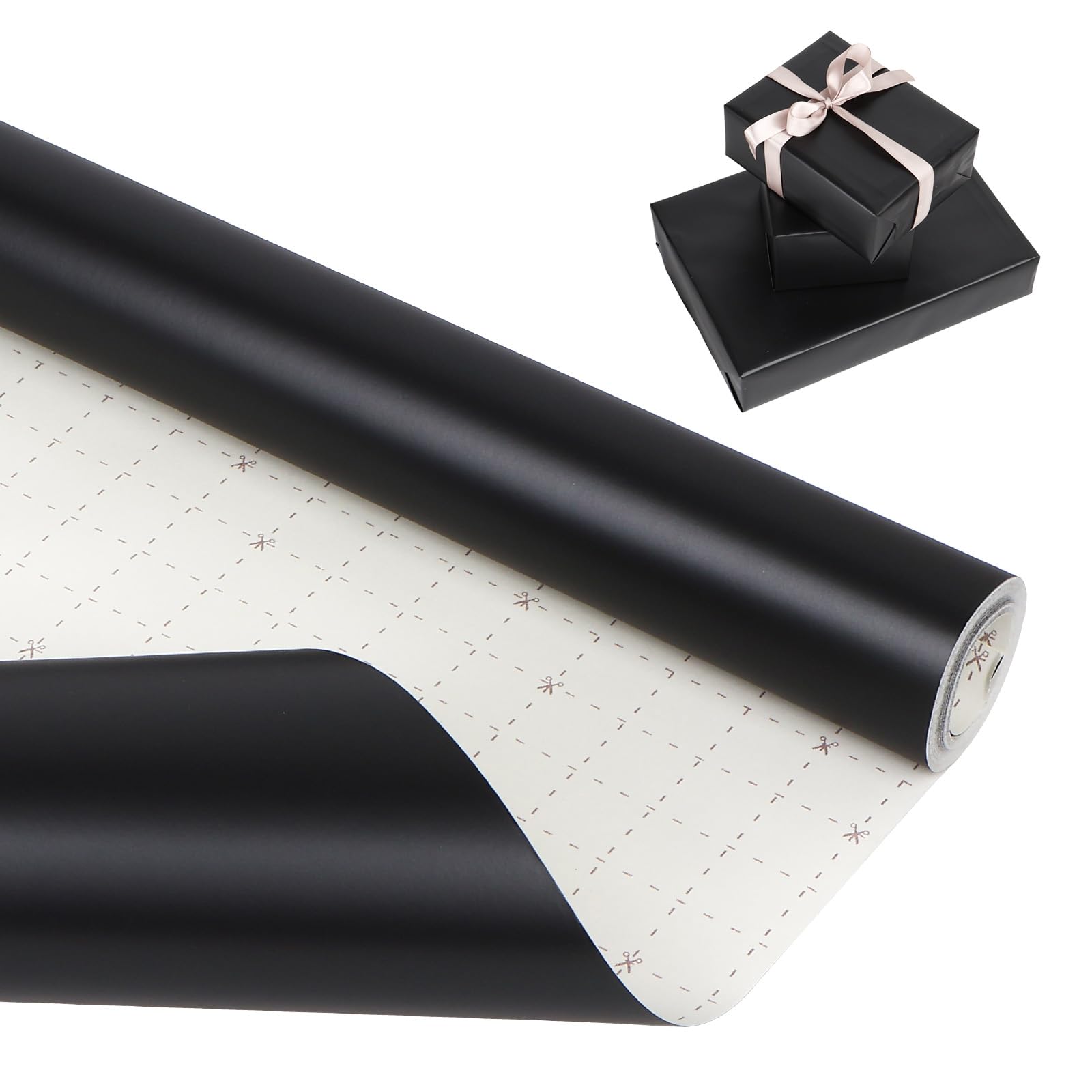 Rollo de papel de regalo negro, 43 cm x 10 m, color negro mate, papel de regalo de color sólido para cumpleaños, fiesta, boda, Navidad, decoraciones festivas, manualidades