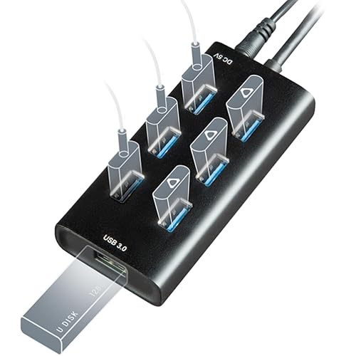 Rebuff Reality USB Hub 3.0β 7 Port USB Hub with One Smart Charging Port, Supports Vive Tracker 3.0 2.0 & Other VR Dongles, Data Transfer for VR Trackers, MacBook, iMac, PC - Black, 31.5-inch Cable - 7-PORT