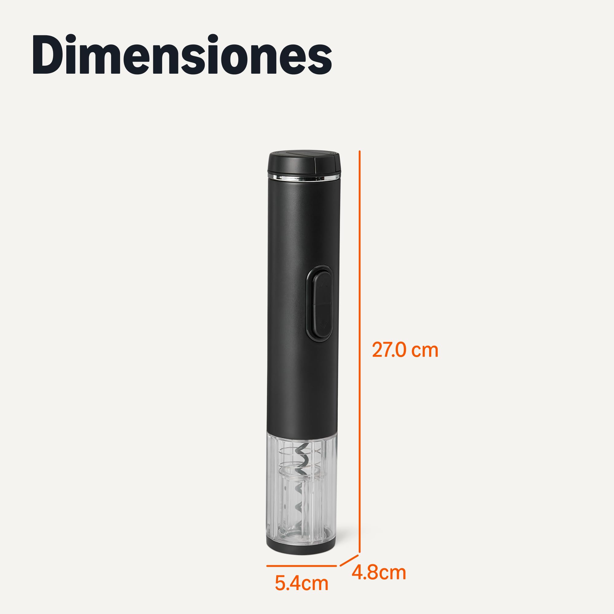 Amazon Basics - Abridor de vino eléctrico inalámbrico con cortador de aluminio, funciona con pilas, negro, 54 x 48 x 270 mm (L x An x Al)