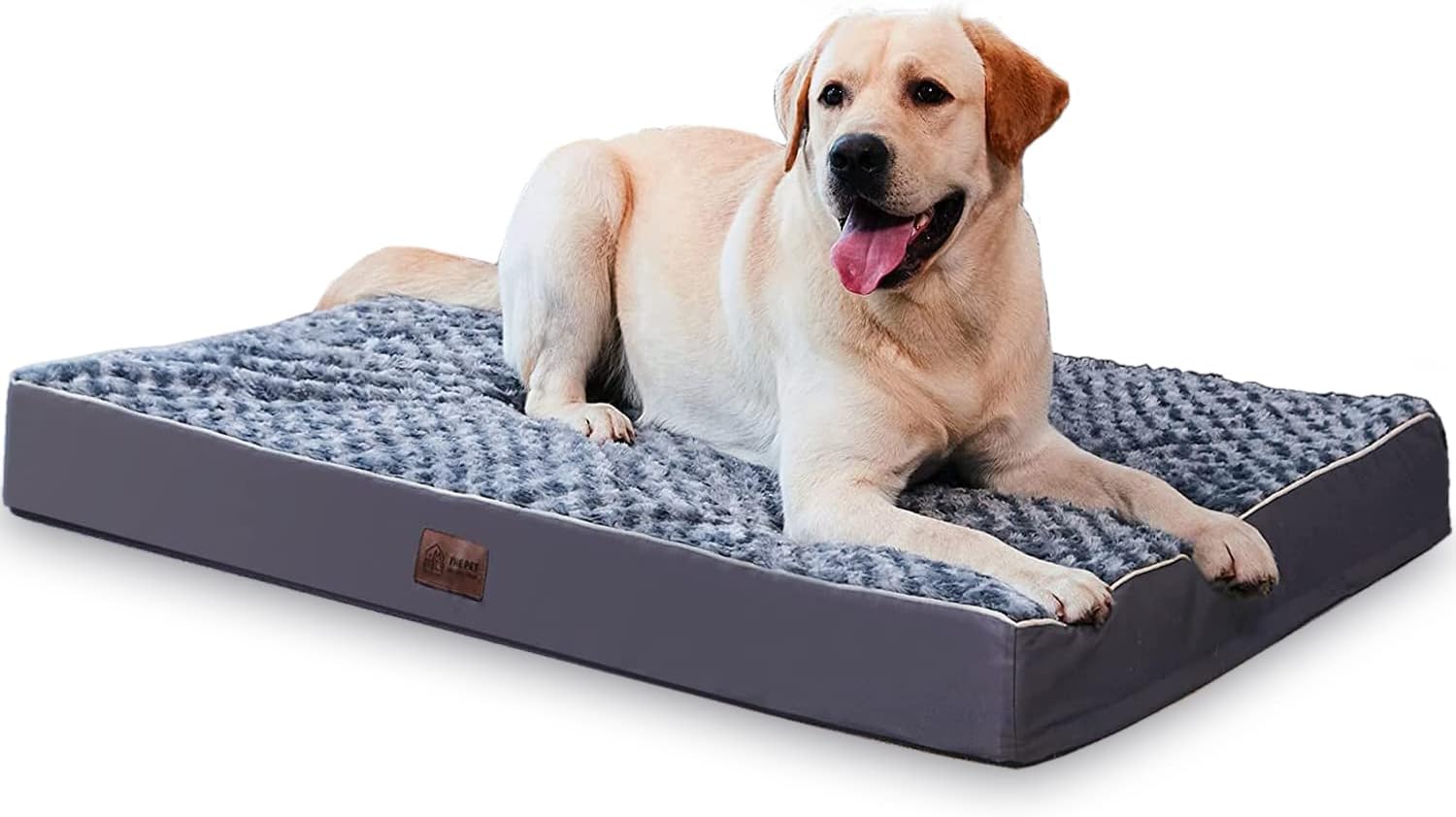 Large Orthopedic Dog Bed for Medium, Large and Extra Large Dogs, Egg-Crate Foam Pet Bed Mat with Rose Plush Removable Cover, Waterproof Lining, and Non-Slip Bottom, Machine Washable (L(36''X27''X3''))