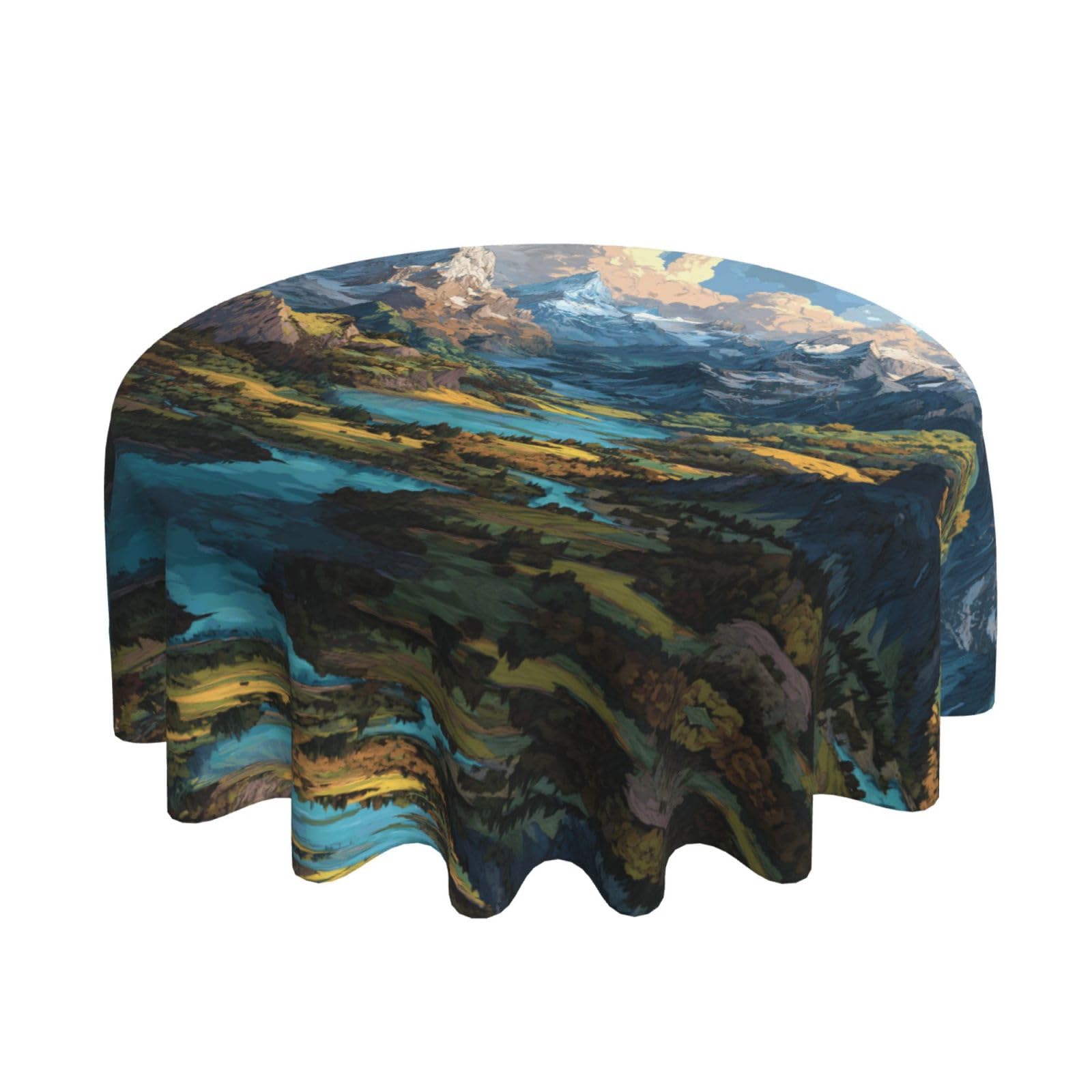ESNAIUVCD great rivers print Round Tablecloth Waterproof Washable Wipeable Resistant Polyester Circular Table Cover for Dining Room Kitchen Indoor Outside 60"