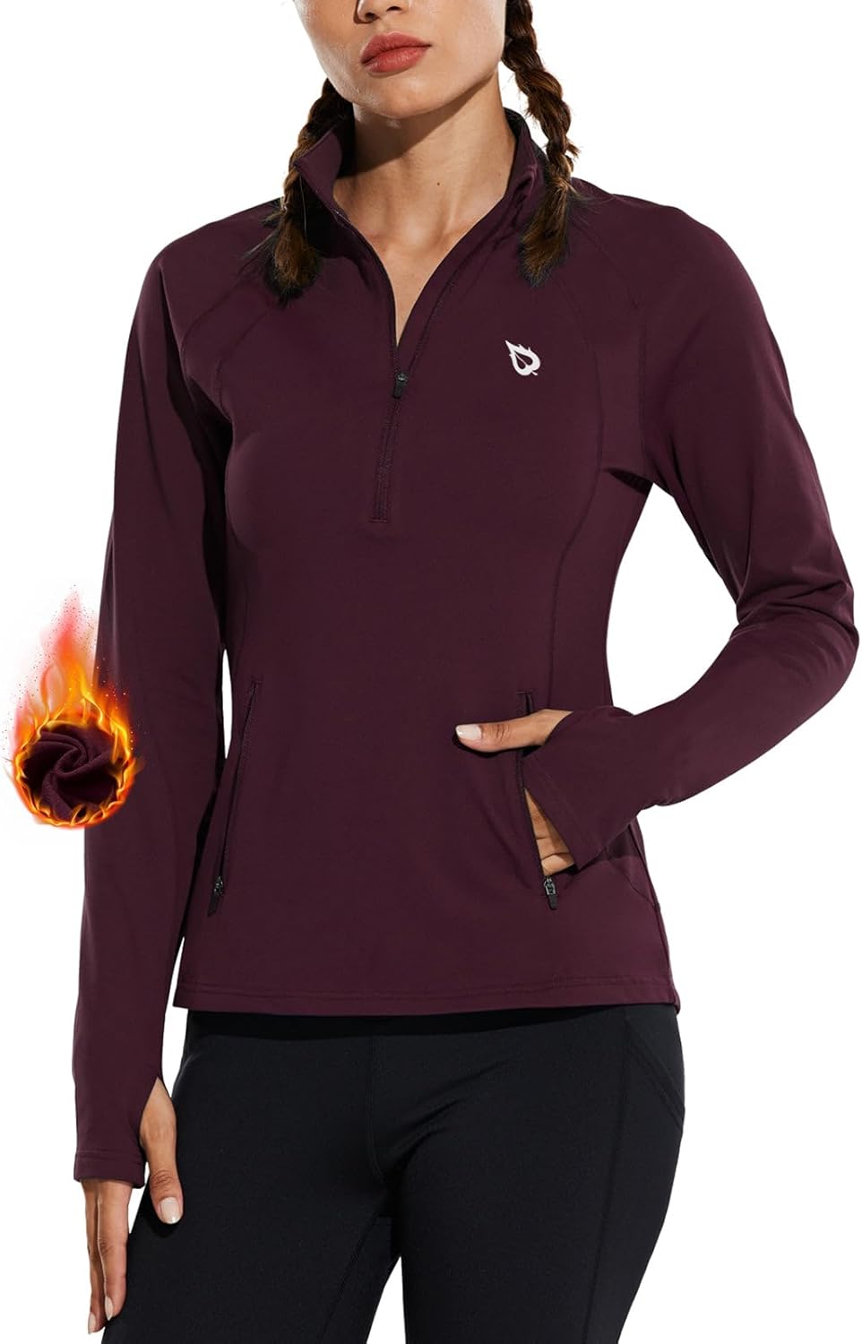 baleaf Women's Fleece Running Jacket Half-Zip Cold Weather Gear Thermal Shirts Tops Athletic Pullover Workout Winter