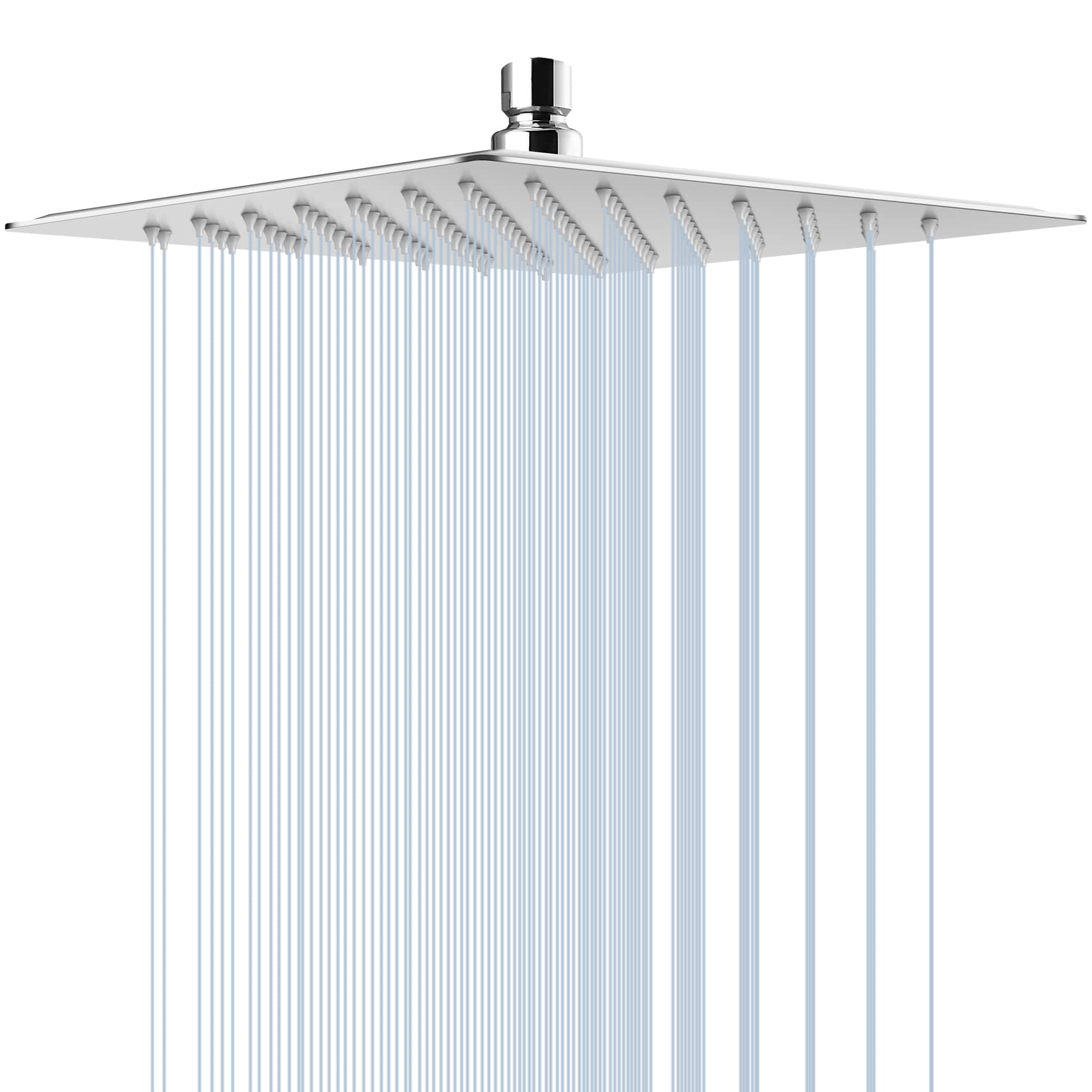 Midanya Rainfall Shower Head Square Stainless Steel Rain Showerhead High Pressure Waterfall Crackproof Coverage with Silicone Nozzle 1/16" Ultra Thin Design Swivel Connector,Polish Chrome 12 Inch