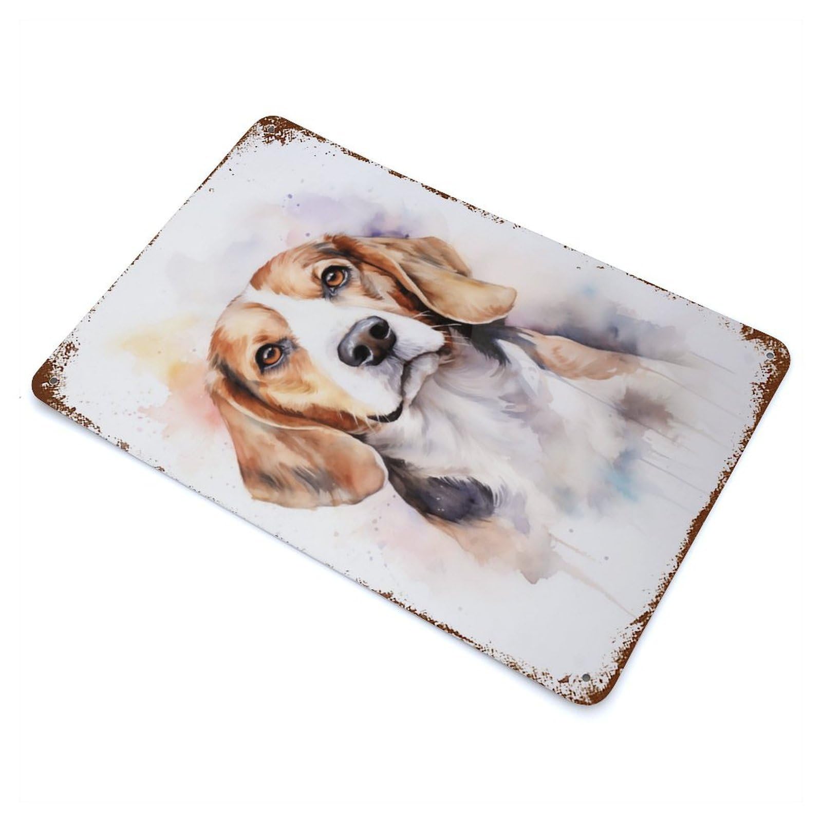 Garage Style Watercolor Beagle Dog Weathered Tin Sign 11.8"x7.9", Classic Wall Plaque for Bar And Workshop