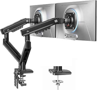 HUANUO FlowLift Pro Dual Monitor Mount for 13–32" Screens, MechaSpring Monitor Stand, Adjustable Monitor Arms for 2 Monitors with Tilt/Swivel/Rotation, Tool-Free VESA Mount, Max Load 19.8 lbs