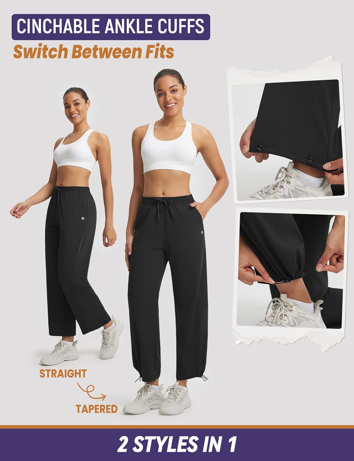 baleaf Women's Joggers Pants with Pockets for Athletic Running Quick Dry Moisture-Wicking Tapered Pants Drawstring Workout - Image 3