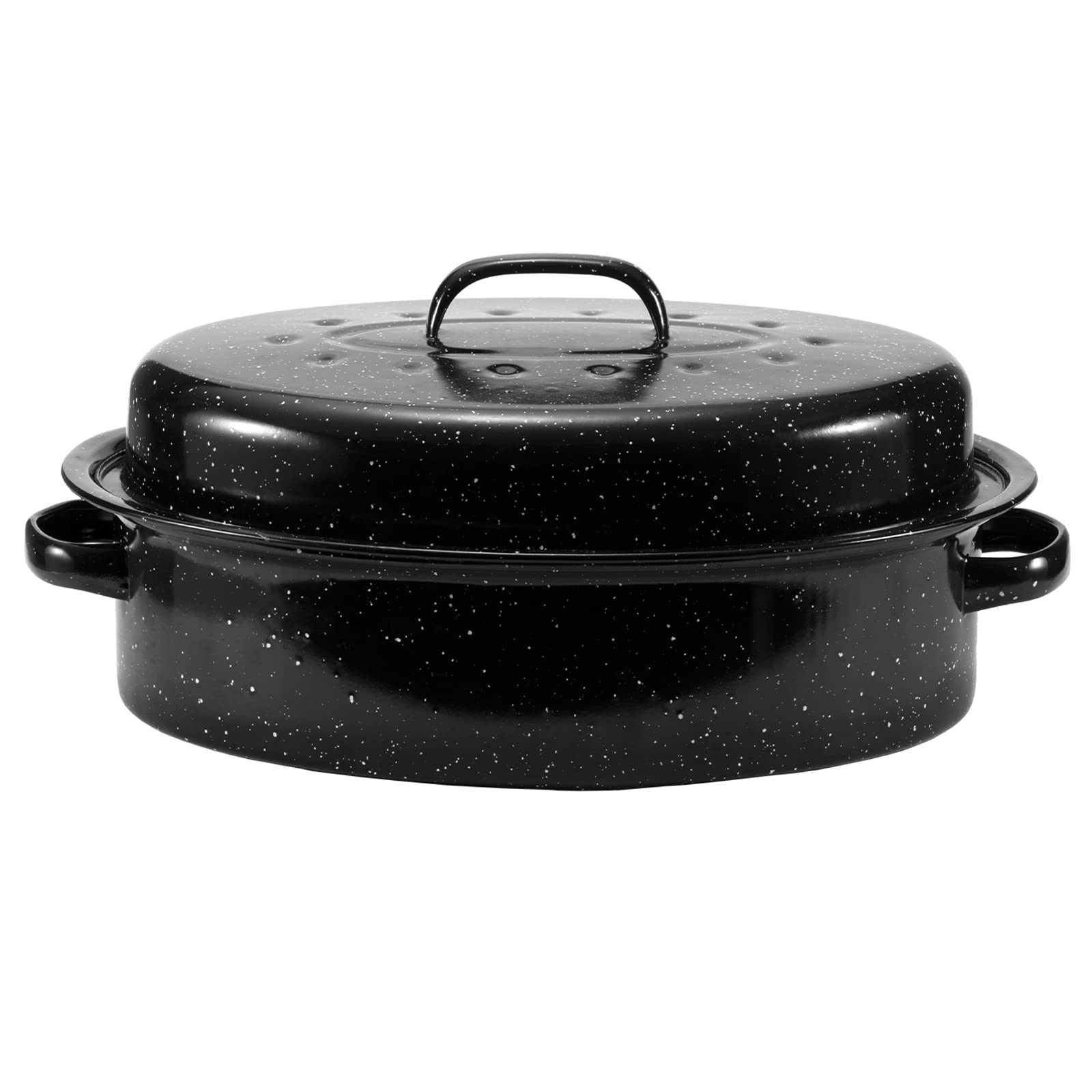 JY COOKMENT15.7" Enameled Oval Roaster with Domed Lid - For Turkey, Chicken, Ham, Dishwasher Safe