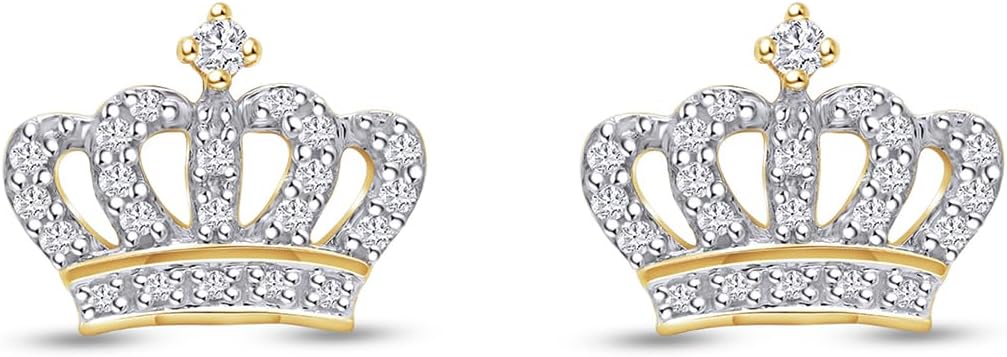 Princess Crown Studs White Cubic Zirconia, Lab Created Moissanite & Lab Grown Diamond Crown Earring for Women In 14K Gold Plated Sterling Silver (0.40 Cttw)