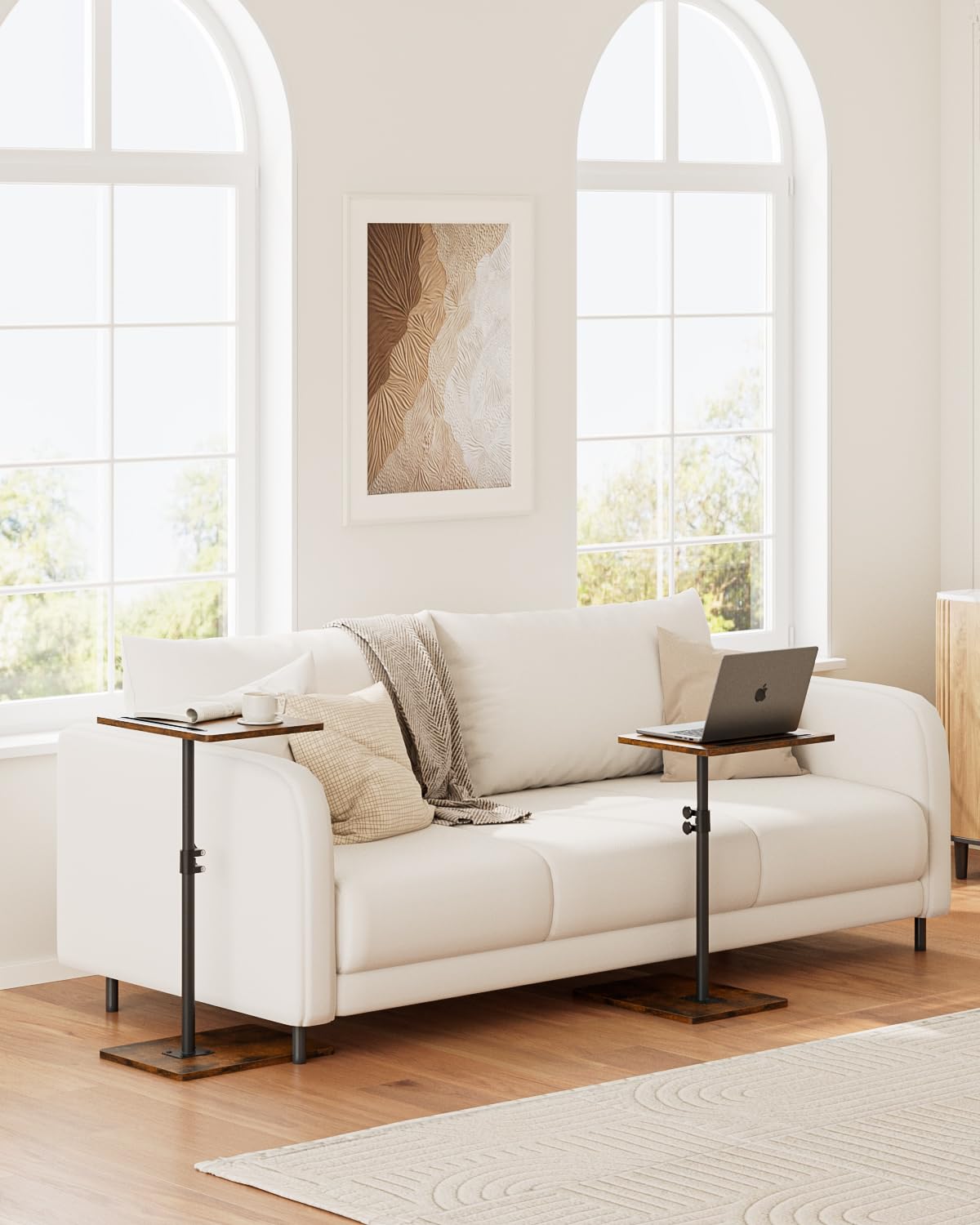 HEYZOEY Table d'appoint en Forme de C réglable en Hauteur - Table Basse rotative à 360° - Petite - 40 x 30 x (45-81) cm - en Bois - pour Chambre à Coucher, Salon, Bureau - Marron Rustique