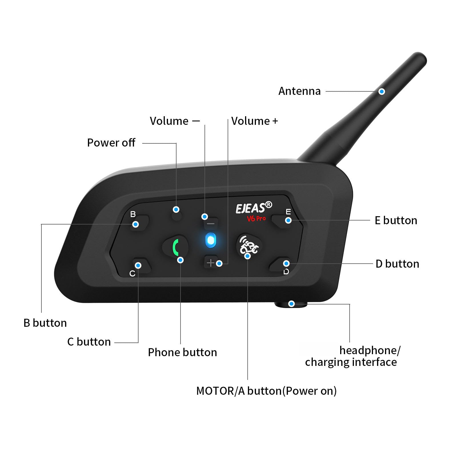 EJEAS V6Pro x2 Interfono Bluetooth per casco moto, Portata di comunicazione interfono 1200m, DSP, Impermeabile, Interfono moto 6 motociclette, Pacco da 2