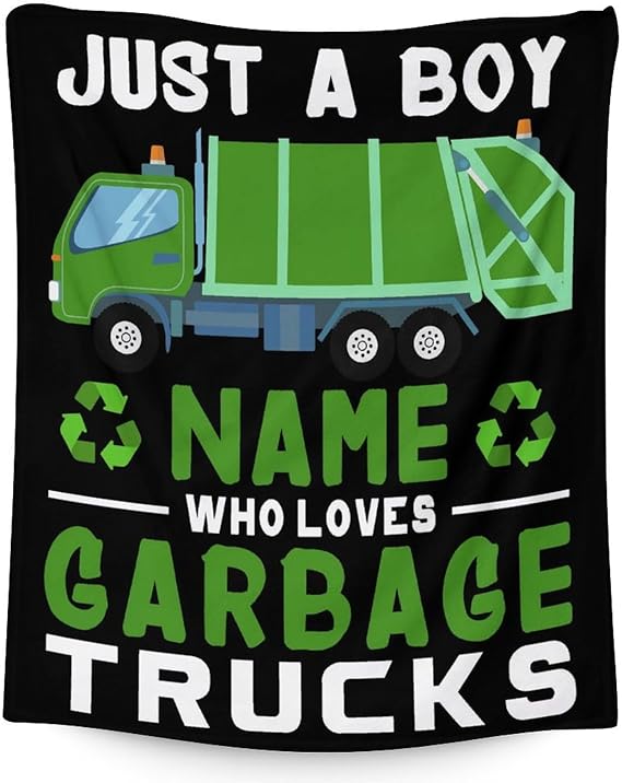 Mercuryelf Custom Garbage Truck Blanket Gift - 50x60 Inches Funny Throw Blankets for Kids - Black Soft, Fuzzy & Warm Throws for Living Room, Sofa