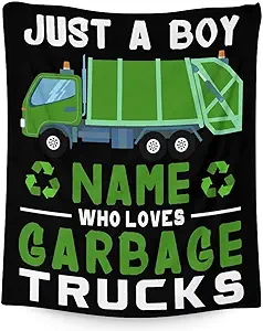 Mercuryelf Custom Garbage Truck Blanket Gift - 50x60 Inches Funny Throw Blankets for Kids - Black Soft, Fuzzy & Warm Throws for Living Room, Sofa