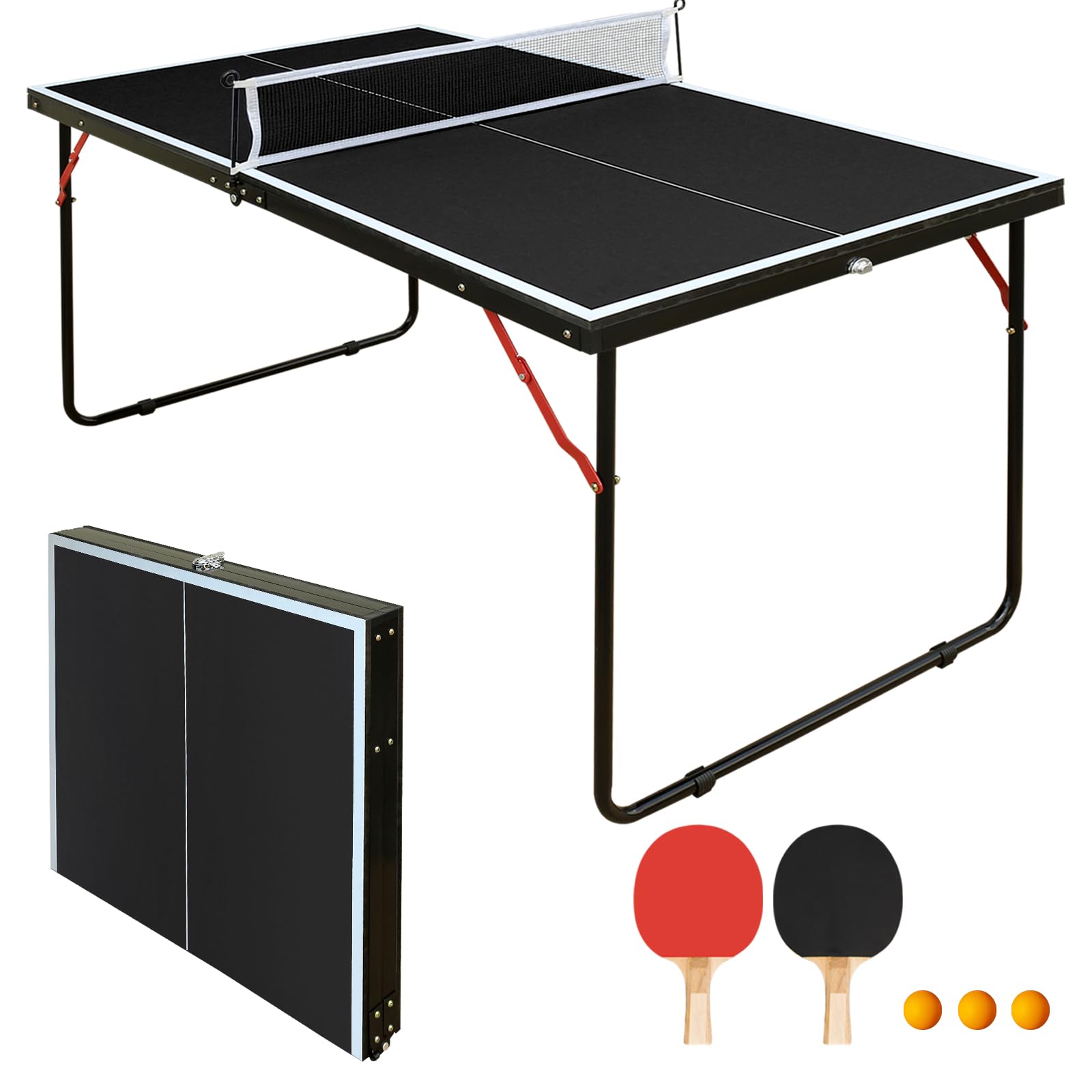 Table de Ping Pong Pliable en MDF – 137 cm – pour Adultes et Enfants – Intérieur et Extérieur – avec Filet, Raquettes et Balles – Noir
