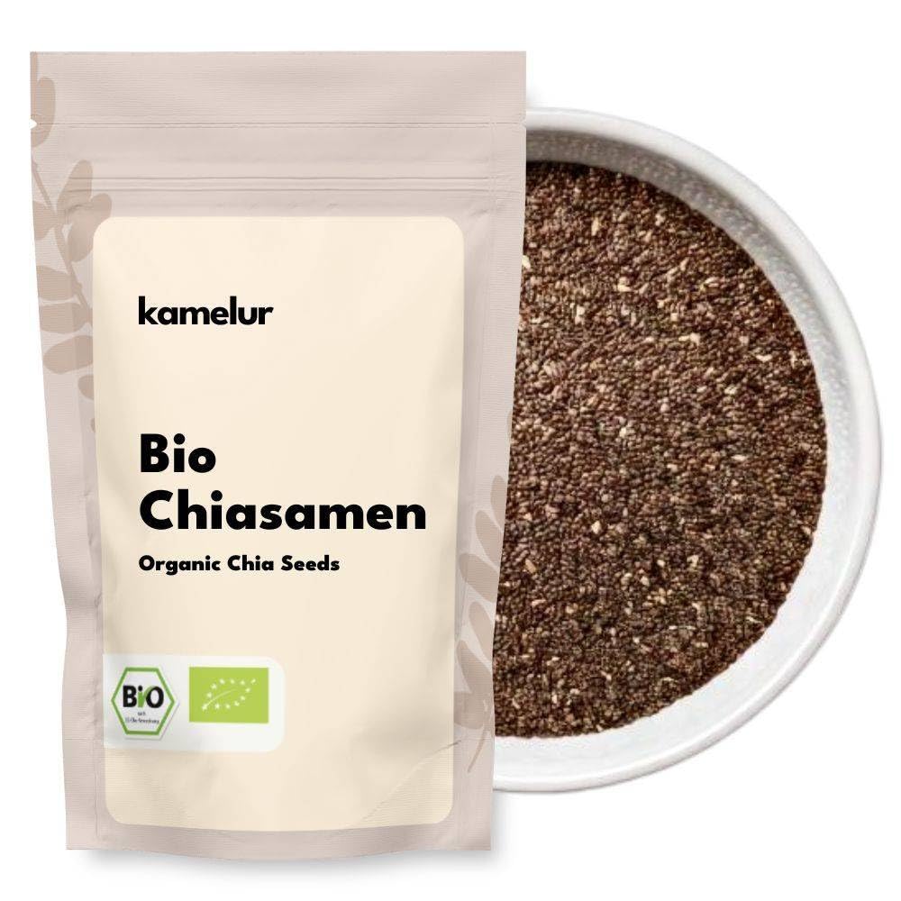 Kamelur 1kg BIO Semi di chia neri - Semi di Chia BIO senza additivi per Porridge & Co. - Semi di Chia BIO in confezione biodegradabile