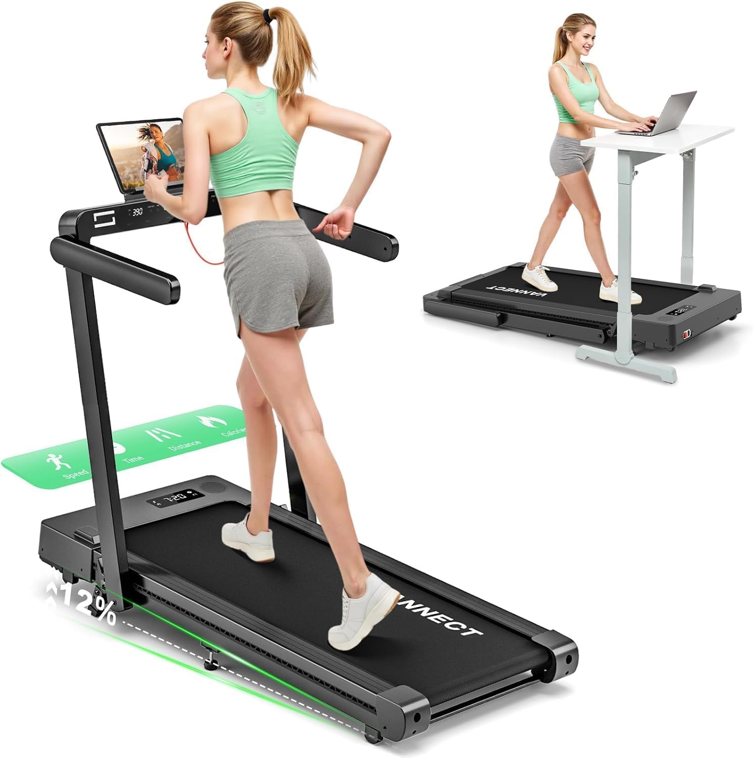 FOUSAE Walking Pad – Laufband Für Zuhause Mit 9% Steigung, 2.5HP Motor & 12 HIIT-Programmen