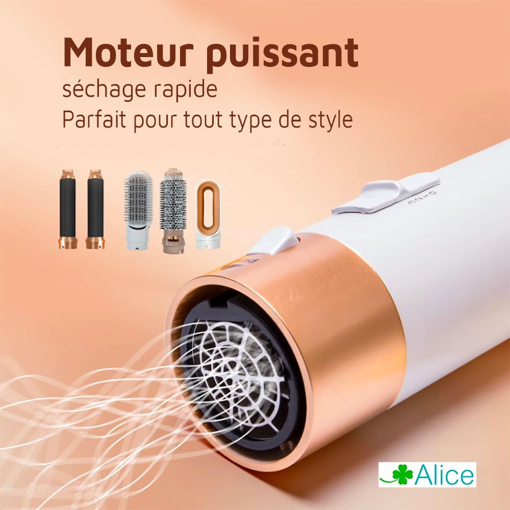 Multifunktionaler Haartrockner, 5-in-1, 3 Temperaturen, zum Trocknen, Glätten, Locken und Erstellen von Volumen, Schutz des Haares, Ionen-Bläser, Glätteisen und Lockenwickler, gewellter Effekt und