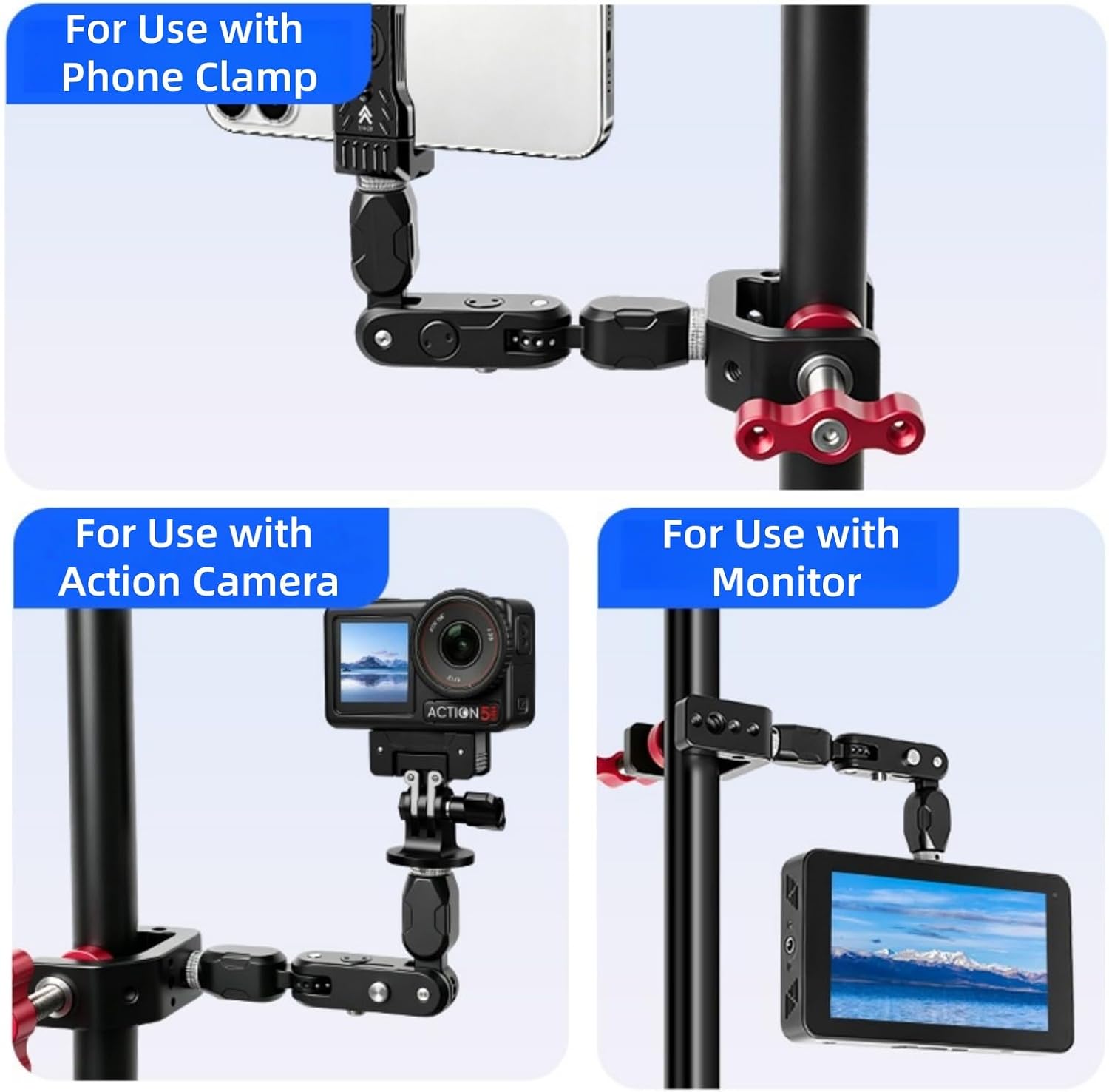 Magic Arm Bracket Compatible with DJI Osmo Pocket 4 Pro, Aluminum Alloy 180° Adjustable Extension Arm with 1/4" Screw for Monitor and Phone