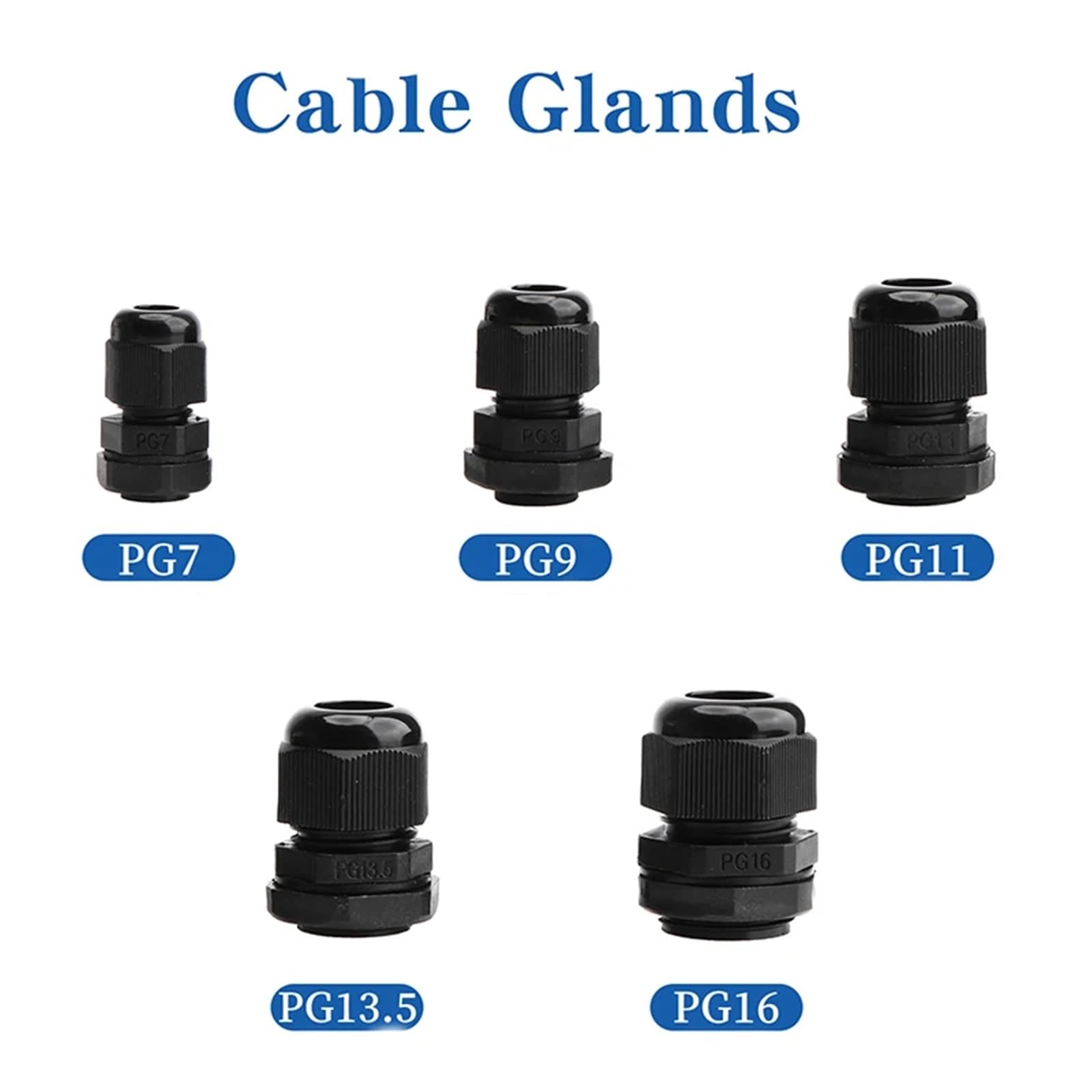 IP68 wasserdichte Kabelverschraubung, Nylon, PG7-16, Schwarz, 100 Stück