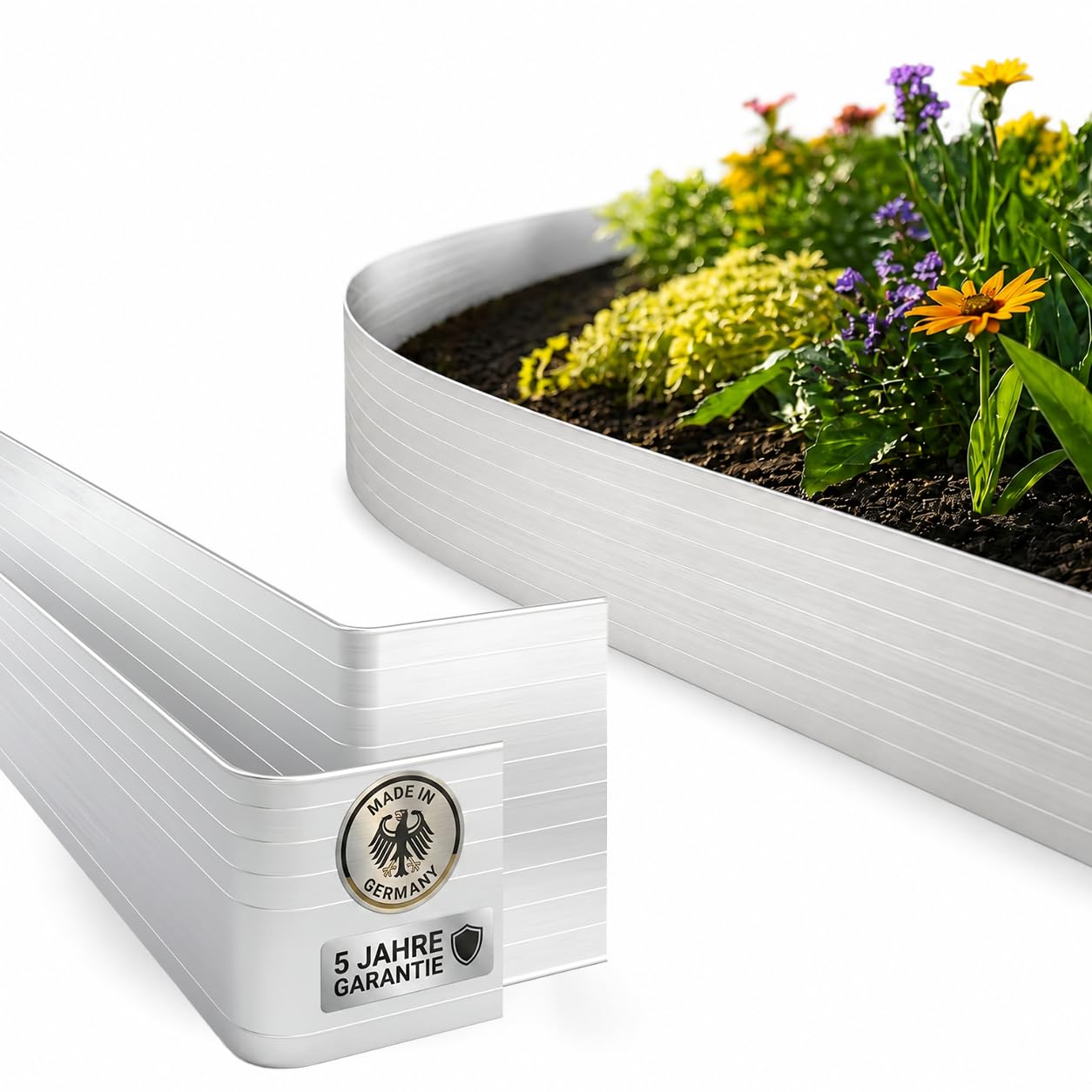 Beckmann Alu Beeteinfassung & Rasenkante Metall 118 cm x 13 cm I flexibel & biegbar I Beetumrandung Garten für Rasen, Blumen- & Gemüsebeet I endlos verlängerbar I rostfrei, wetterfest – 6er Set