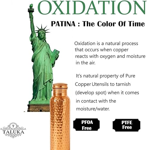 Miniatura 5 de Taluka Botella de agua martillada de cobre puro de 34 onzas/33.8 fl oz con popote de cobre a prueba de fugas, recipiente para beber Ayurveda