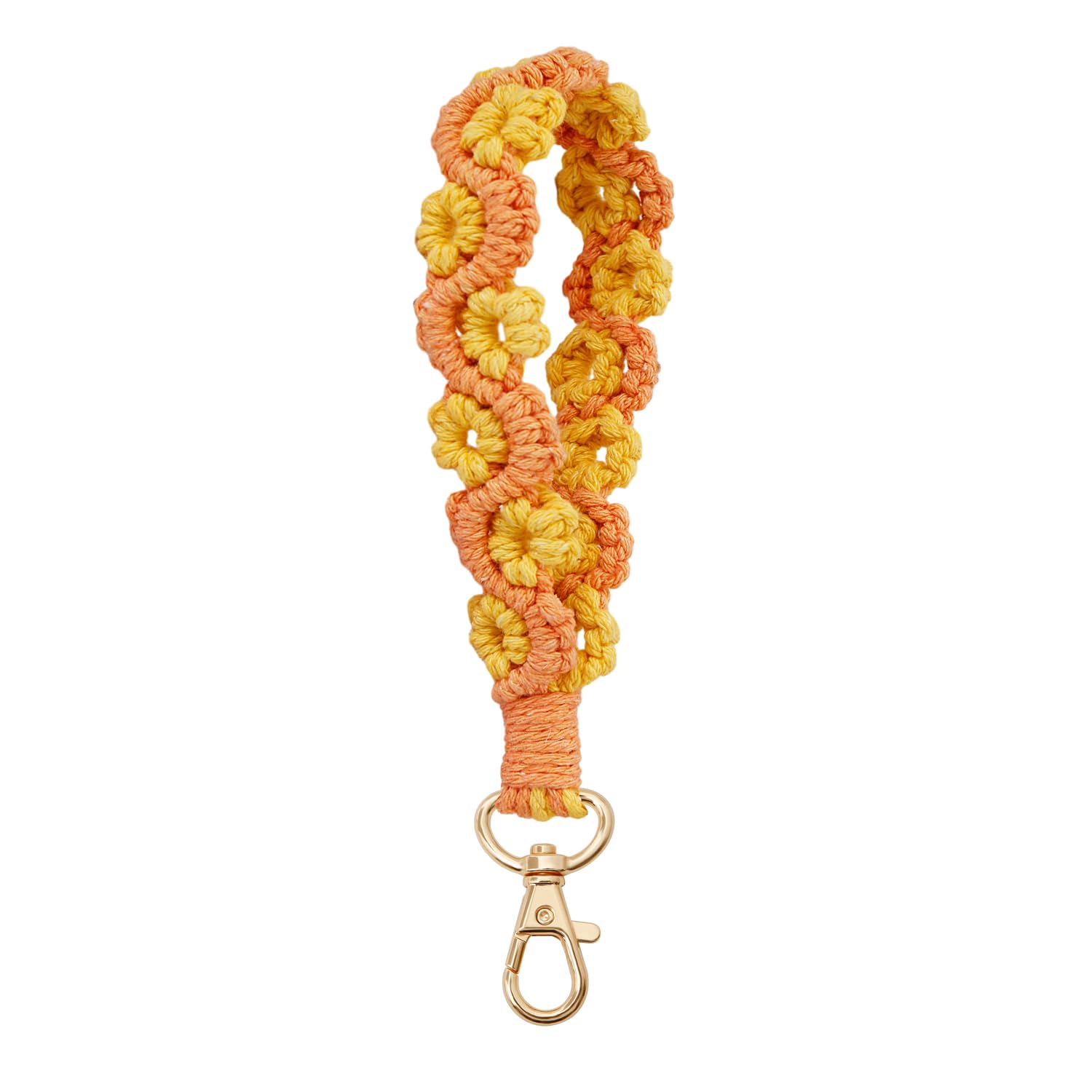 XGALBLA Women's Two-tone Macrame Keychain Boho Handmade Weave Wristlet Bracelet Keychain Flower Branch Wrist Lanyard Holder