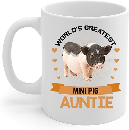 Lovesout World's Greatest Saddle Mini Pig Auntie Gifts For Tía Taza de café divertida Taza de té de cerámica blanca 11oz Regalos para dueños de