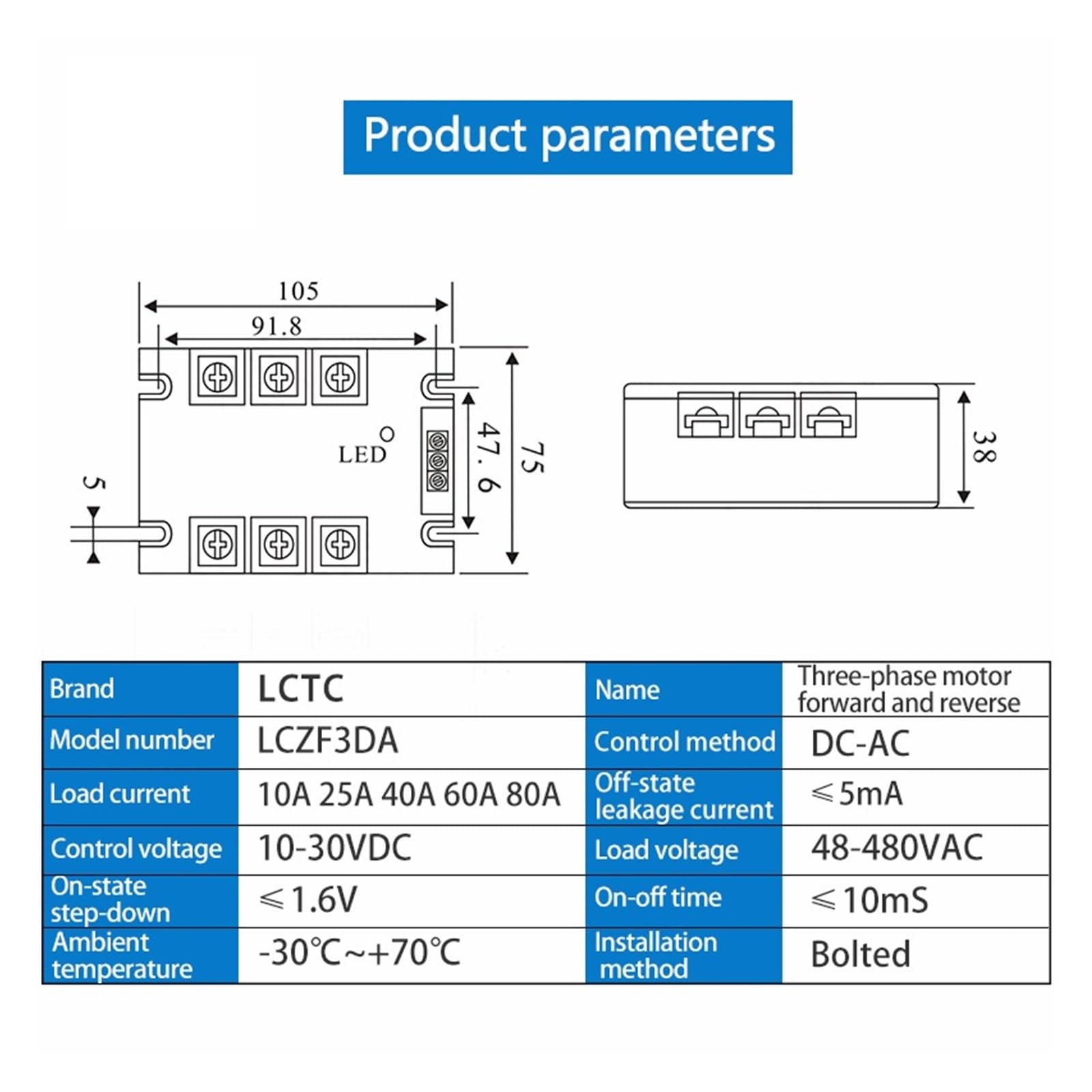 Relé trifásico de Estado sólido, Control Directo e inverso, estátor Motor CC 10A 25A 40A 60A 80A 10-30VDC 40-480VAC DA(80A)