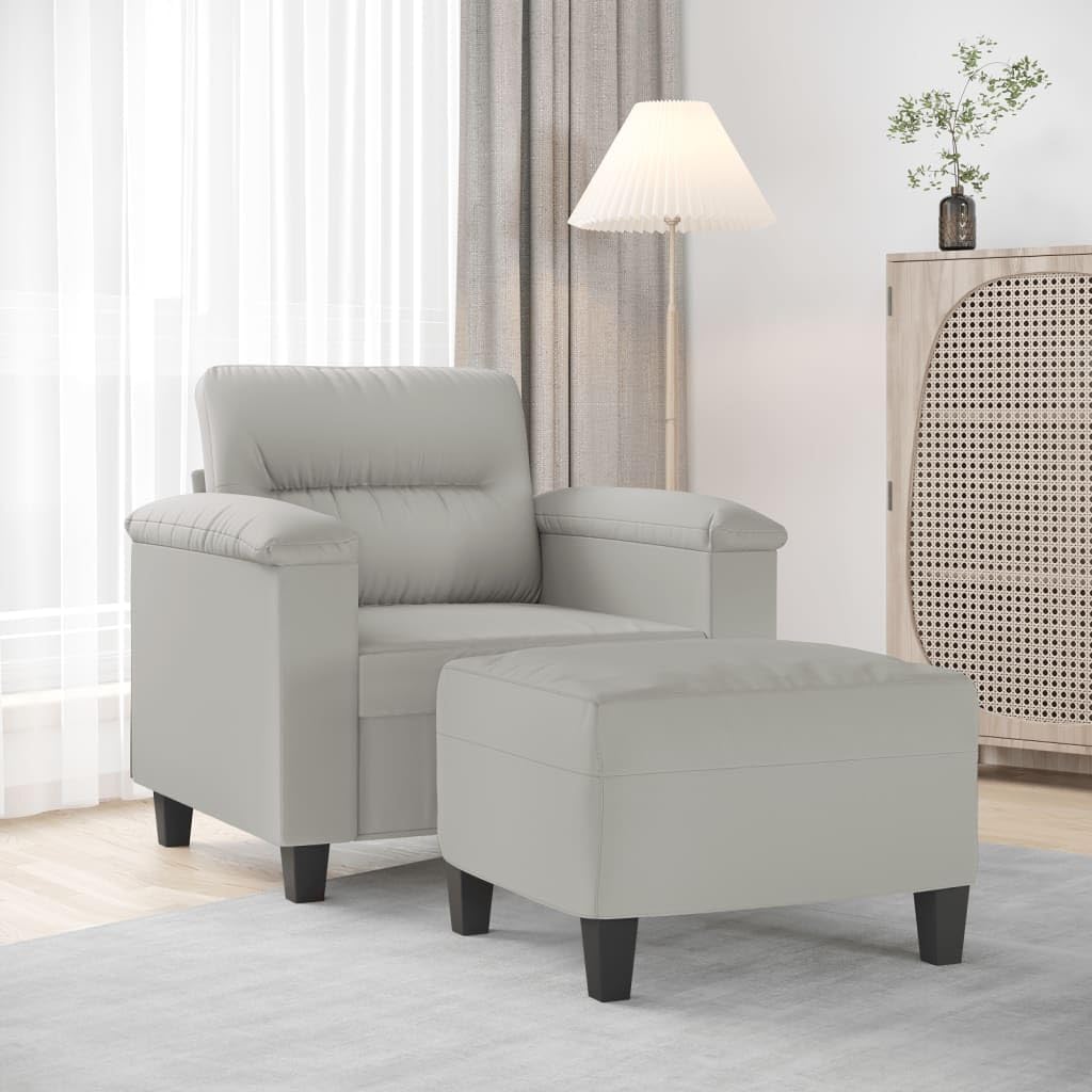 Sofa Chair with Footstool Light Grey Living Room Furniture